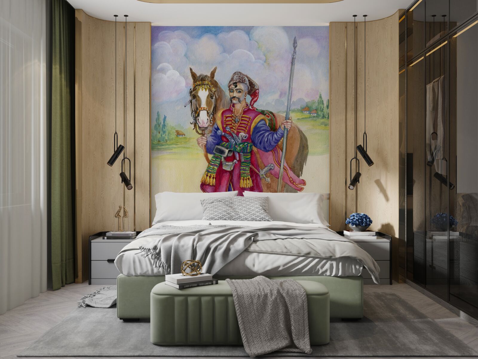 Fotobehang jonge kozak uit de steppen met zijn paard