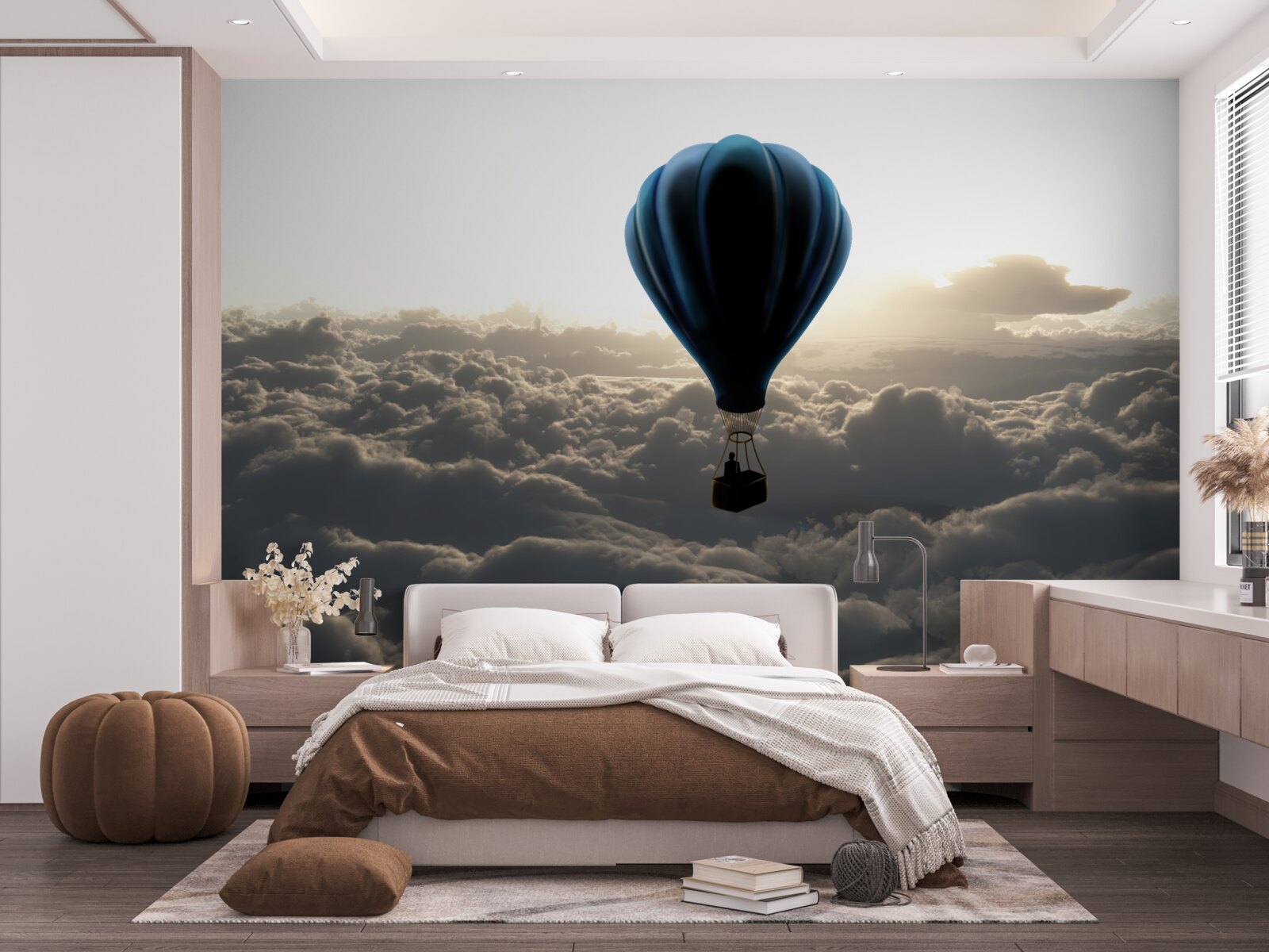 Fotobehang de bal stijgt hoog boven de dichte wolken uit