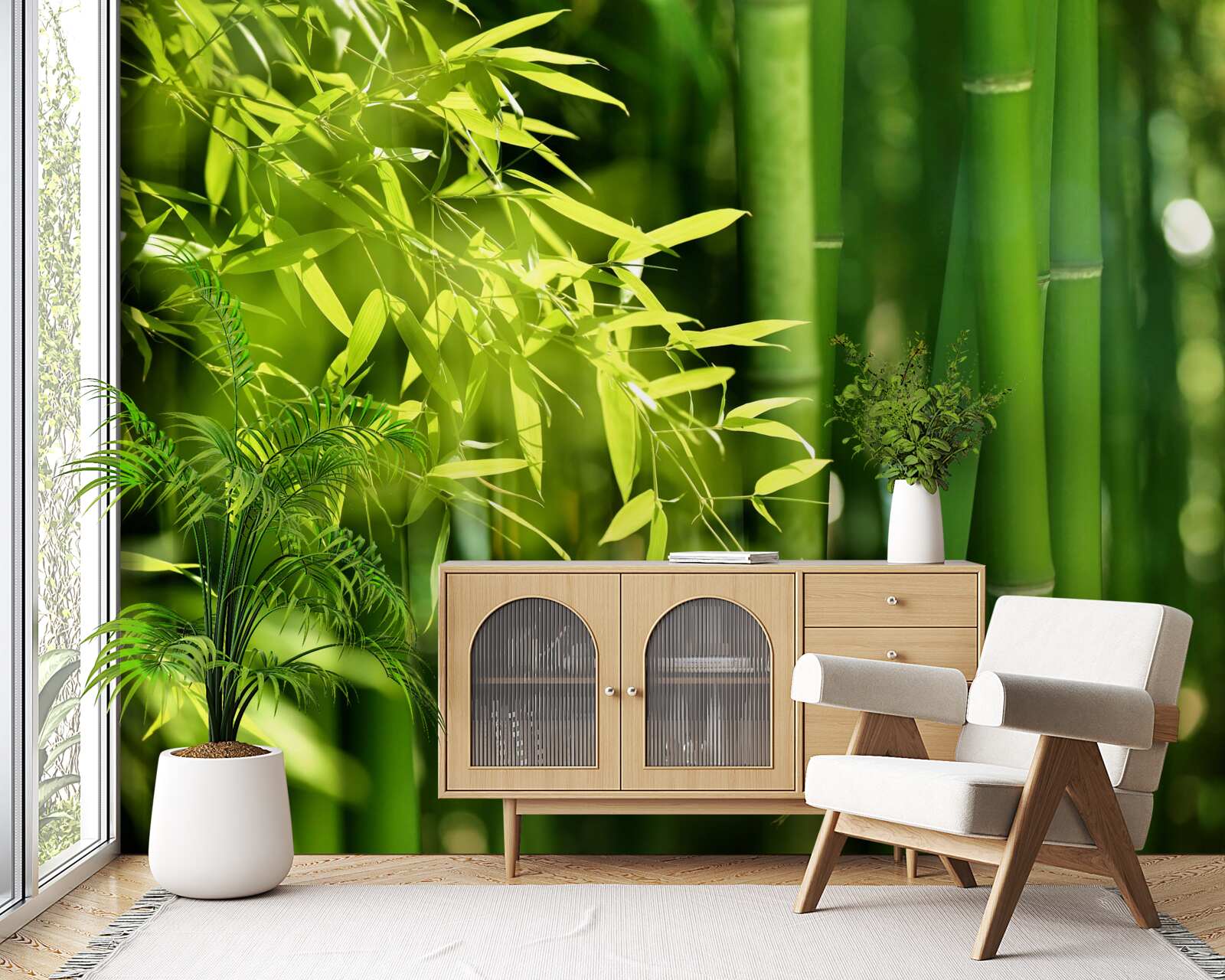 Fotobehang groene scheuten van jonge bamboe