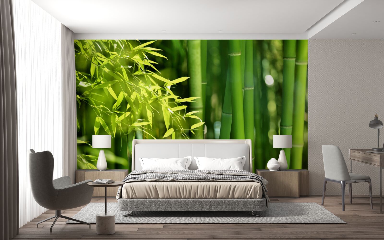 Fotobehang groene scheuten van jonge bamboe