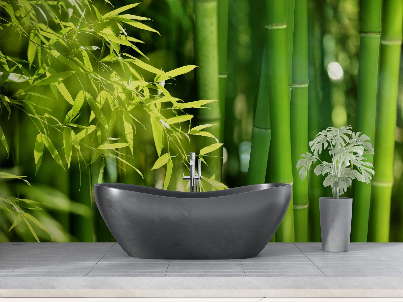 Fotobehang groene scheuten van jonge bamboe