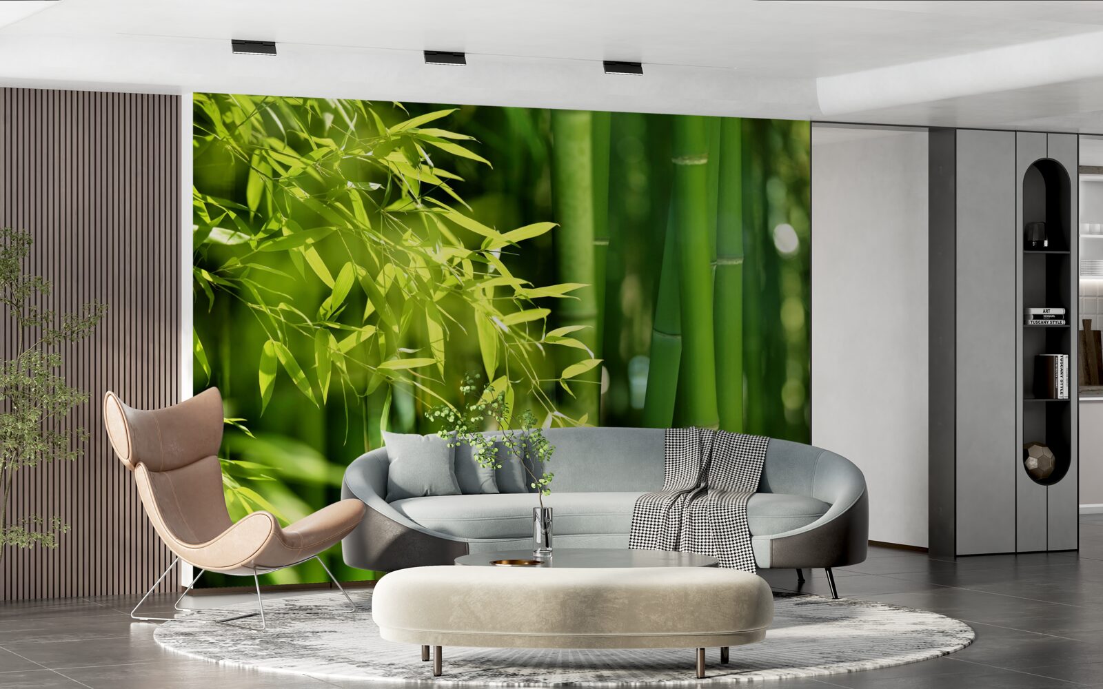 Fotobehang groene scheuten van jonge bamboe