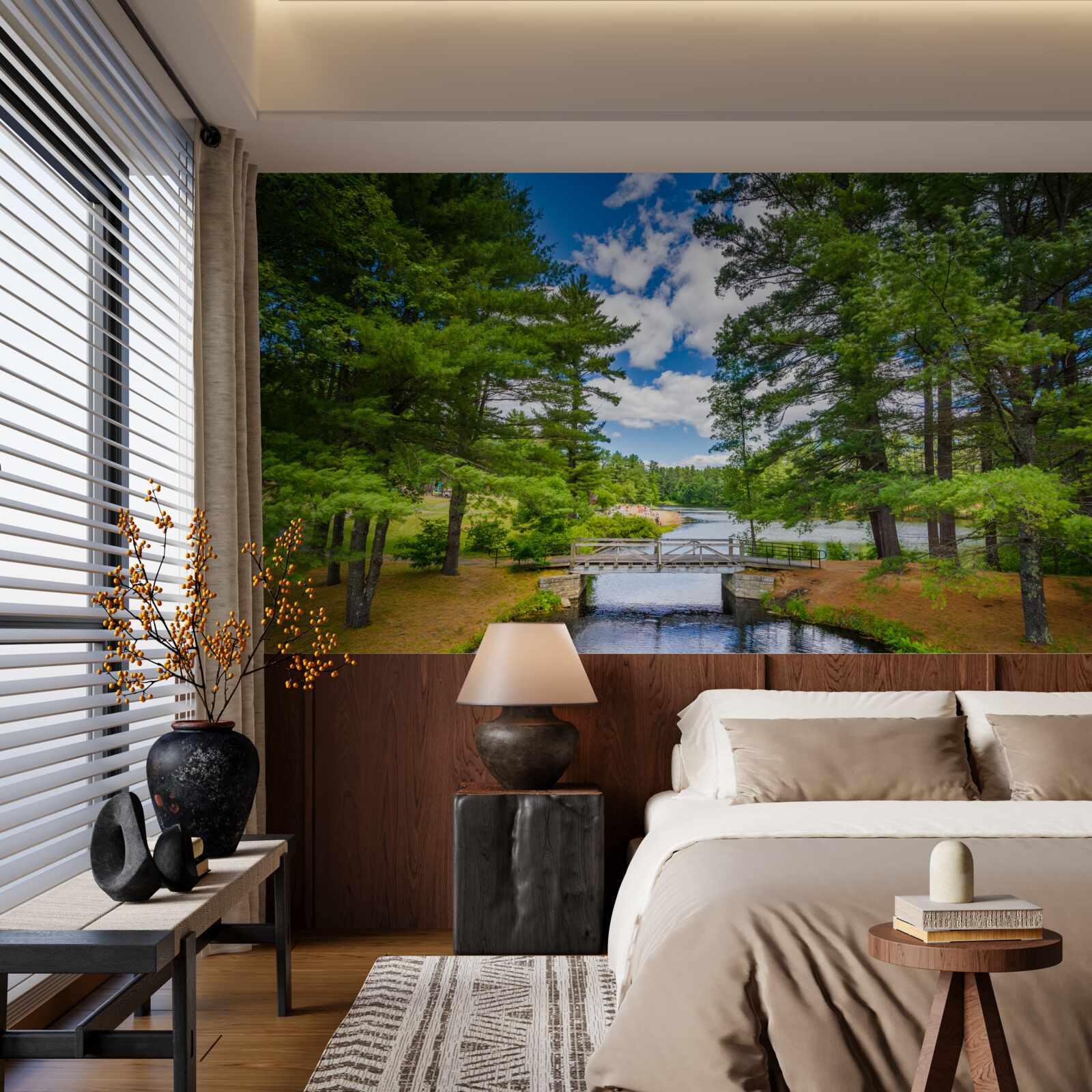 Fotobehang een snelle stroom door een smaragdgroen bos