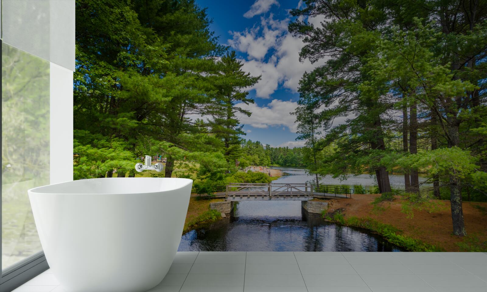 Fotobehang een snelle stroom door een smaragdgroen bos