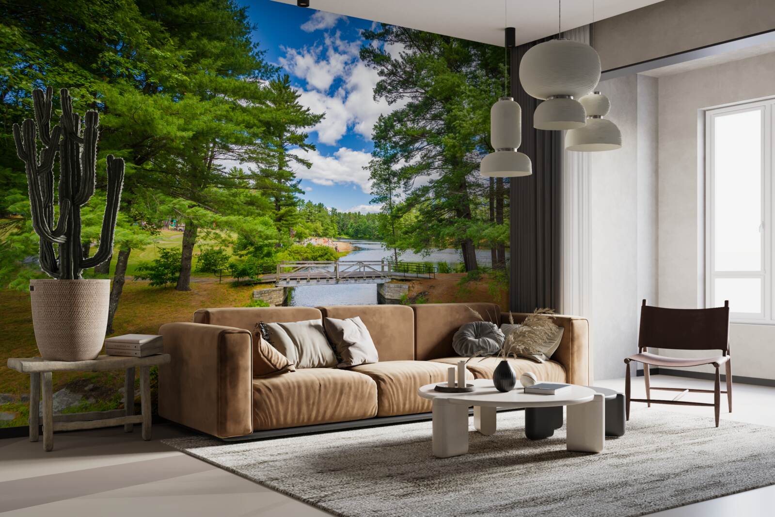 Fotobehang een snelle stroom door een smaragdgroen bos