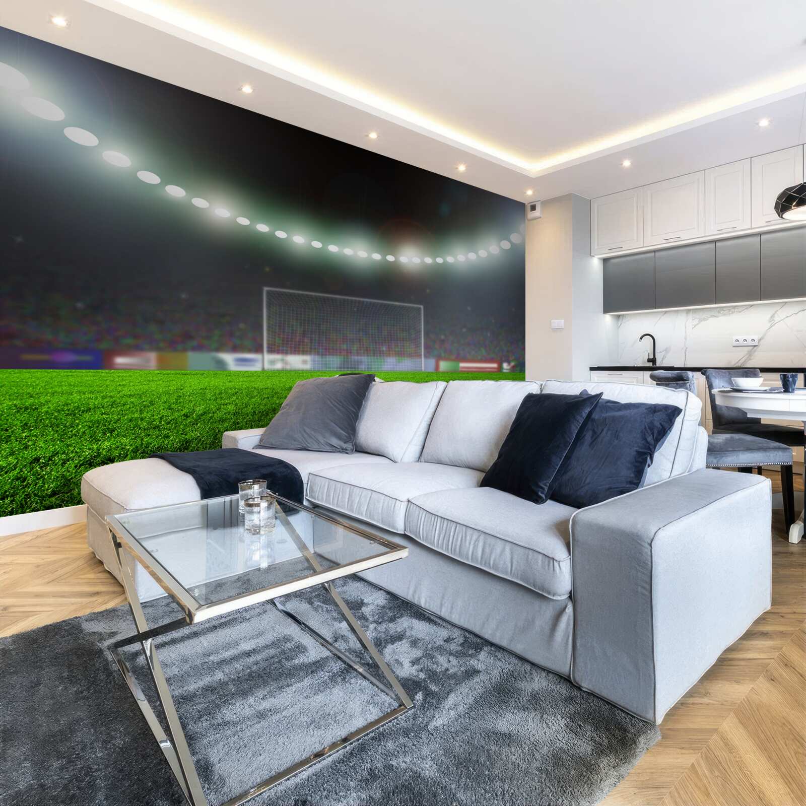 Fotobehang de bal vliegt richting het doel