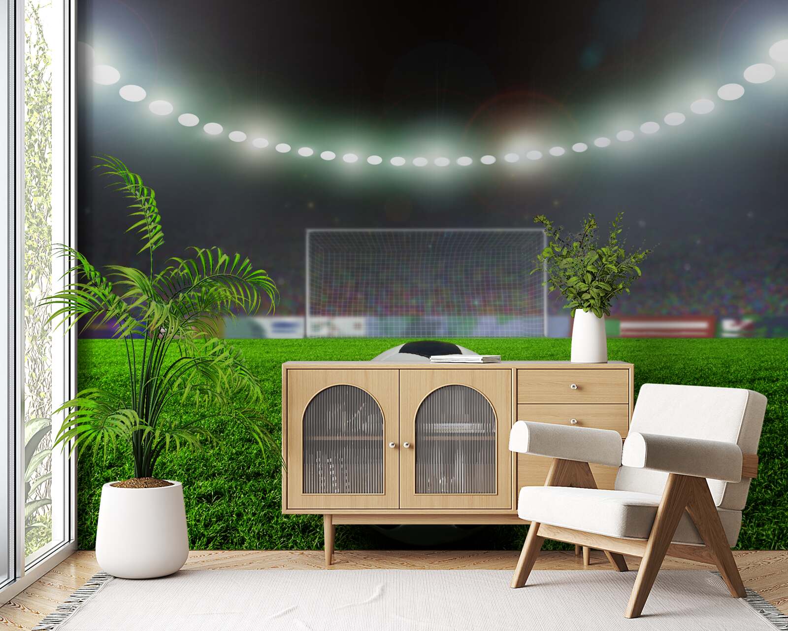 Fotobehang de bal vliegt richting het doel