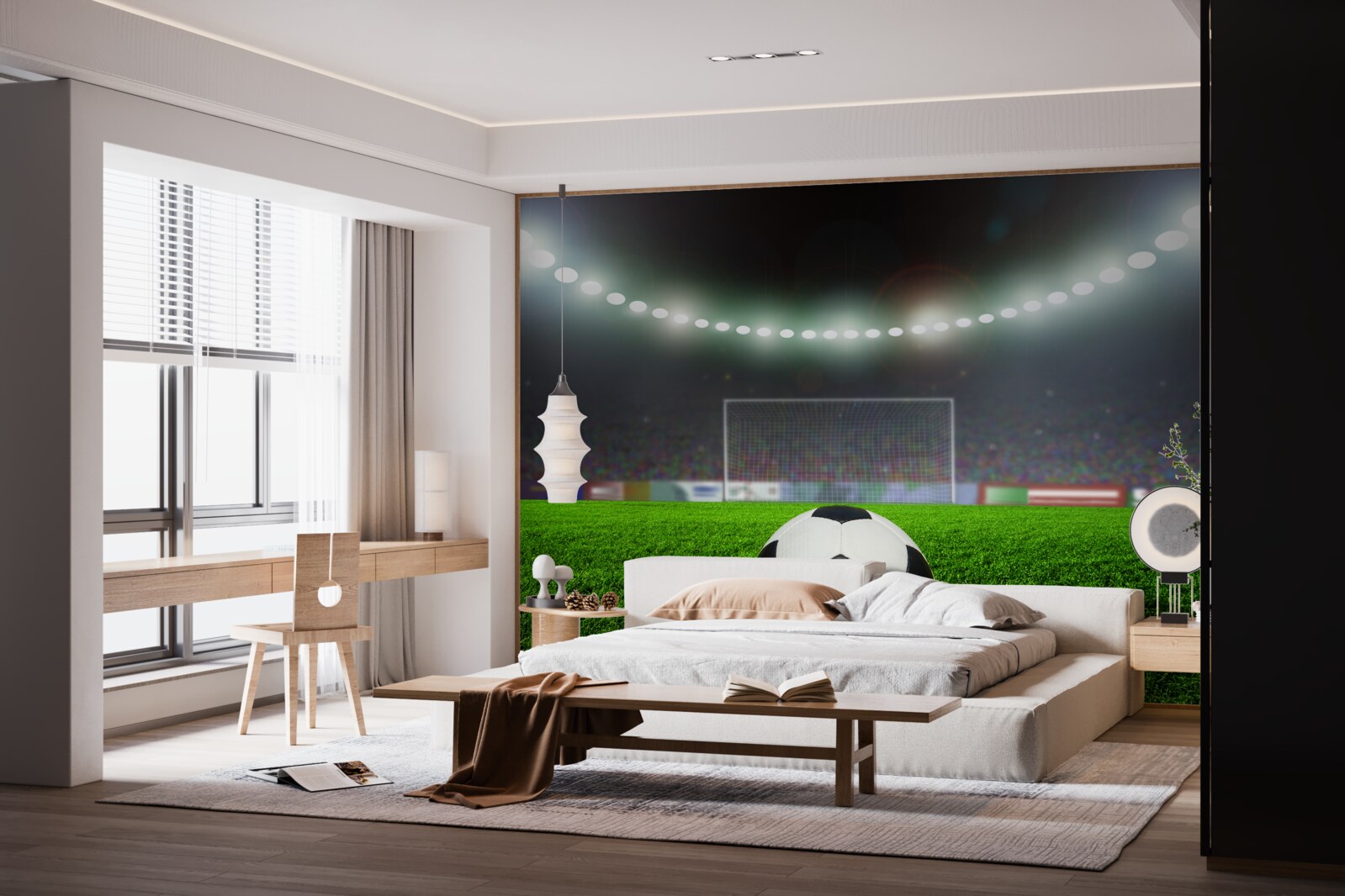 Fotobehang de bal vliegt richting het doel