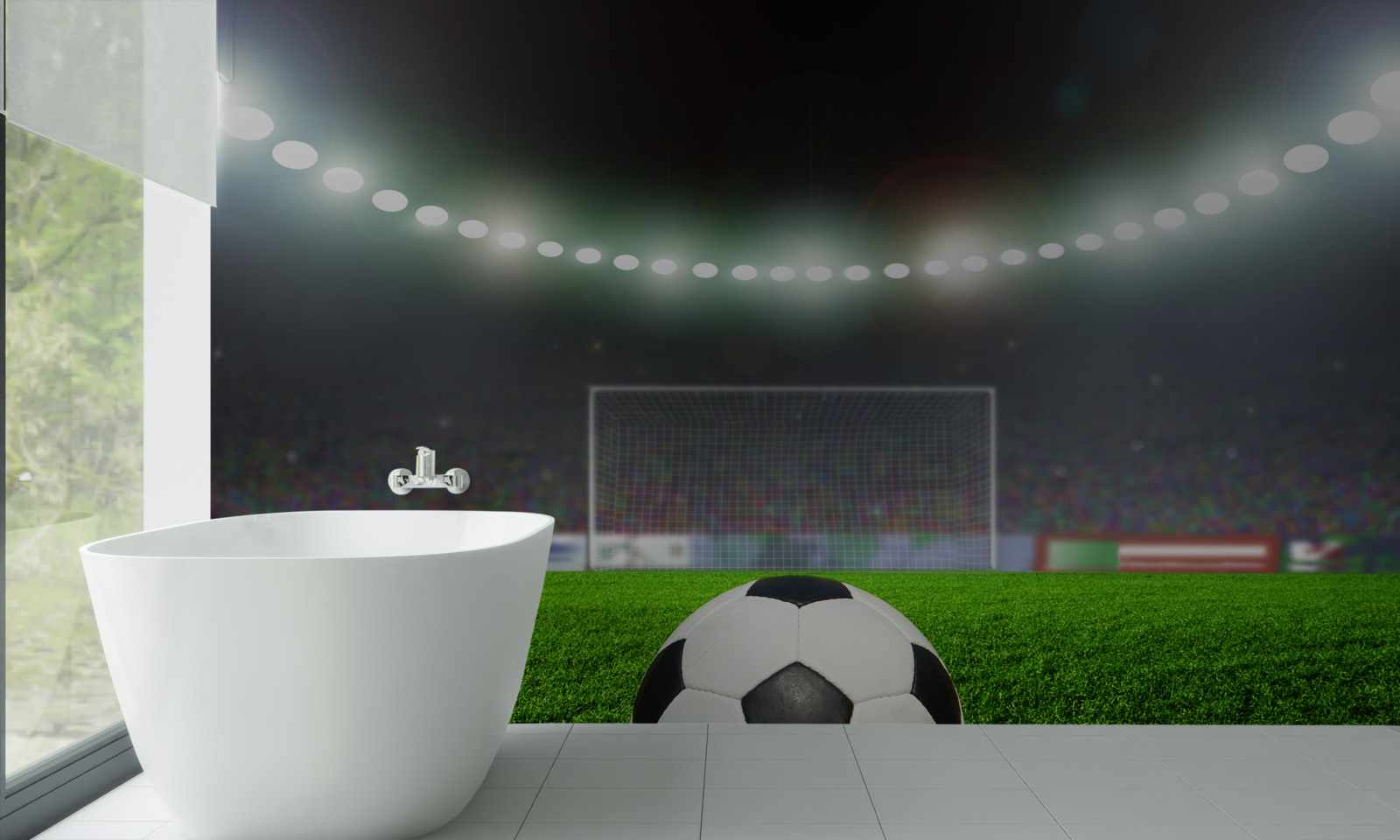 Fotobehang de bal vliegt richting het doel