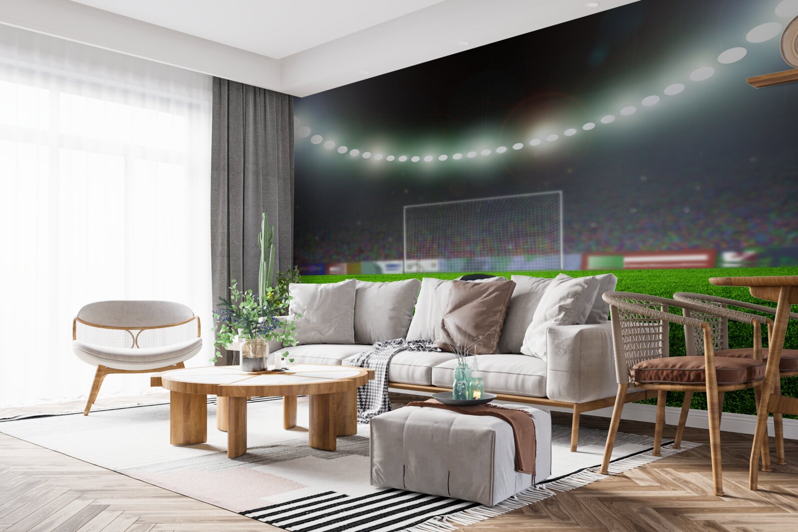 Fotobehang de bal vliegt richting het doel