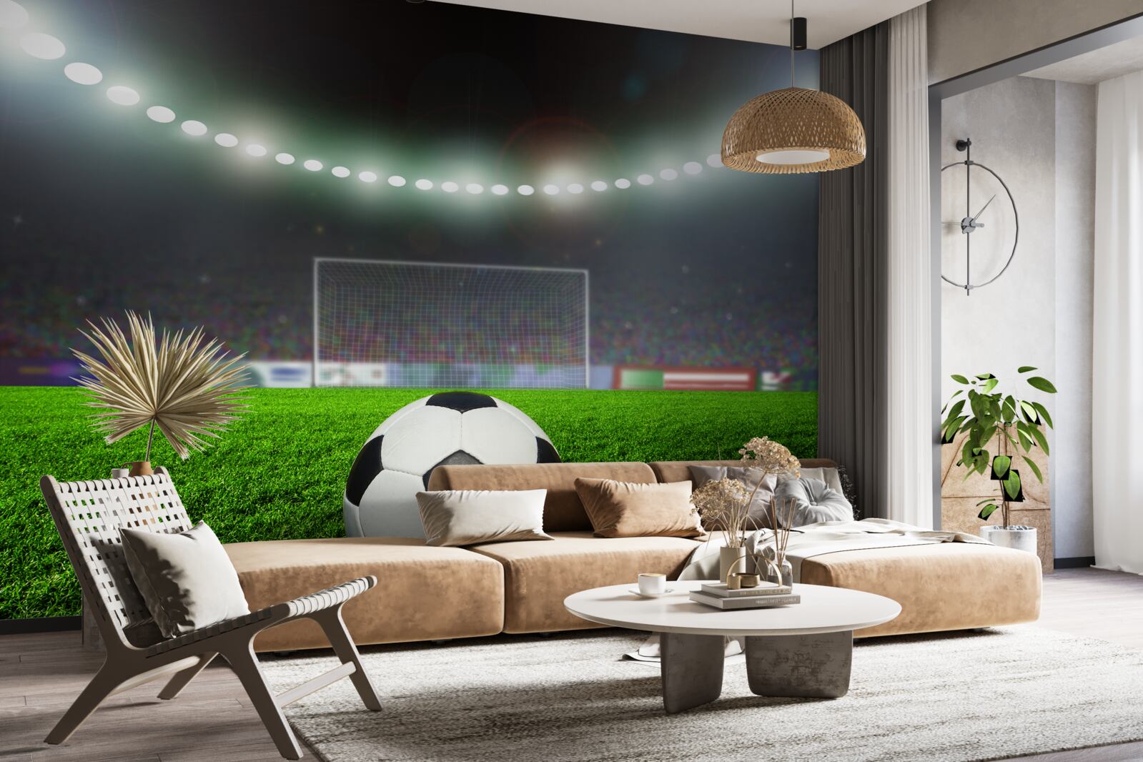 Fotobehang de bal vliegt richting het doel