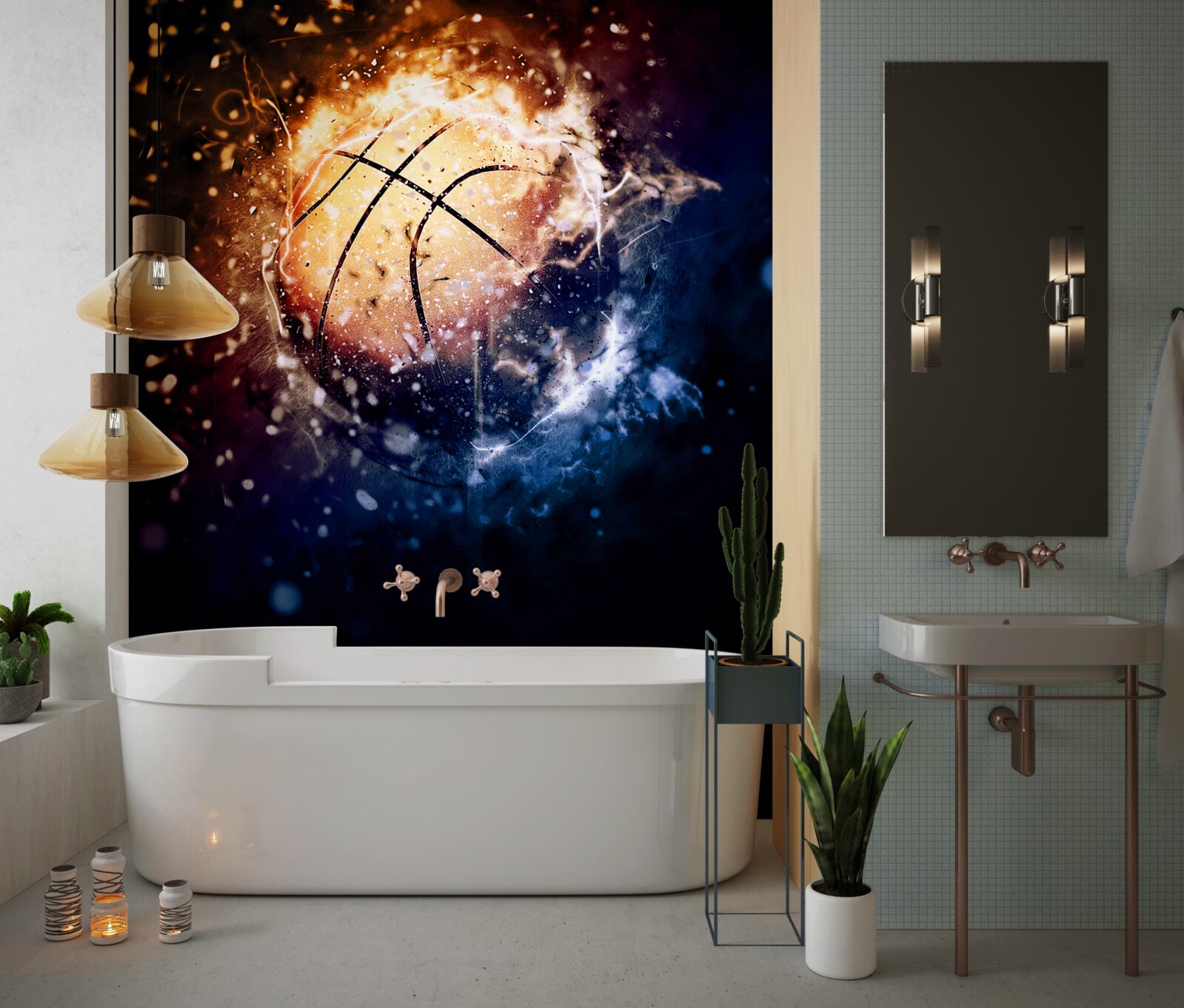 Fotobehang brandend basketbal
