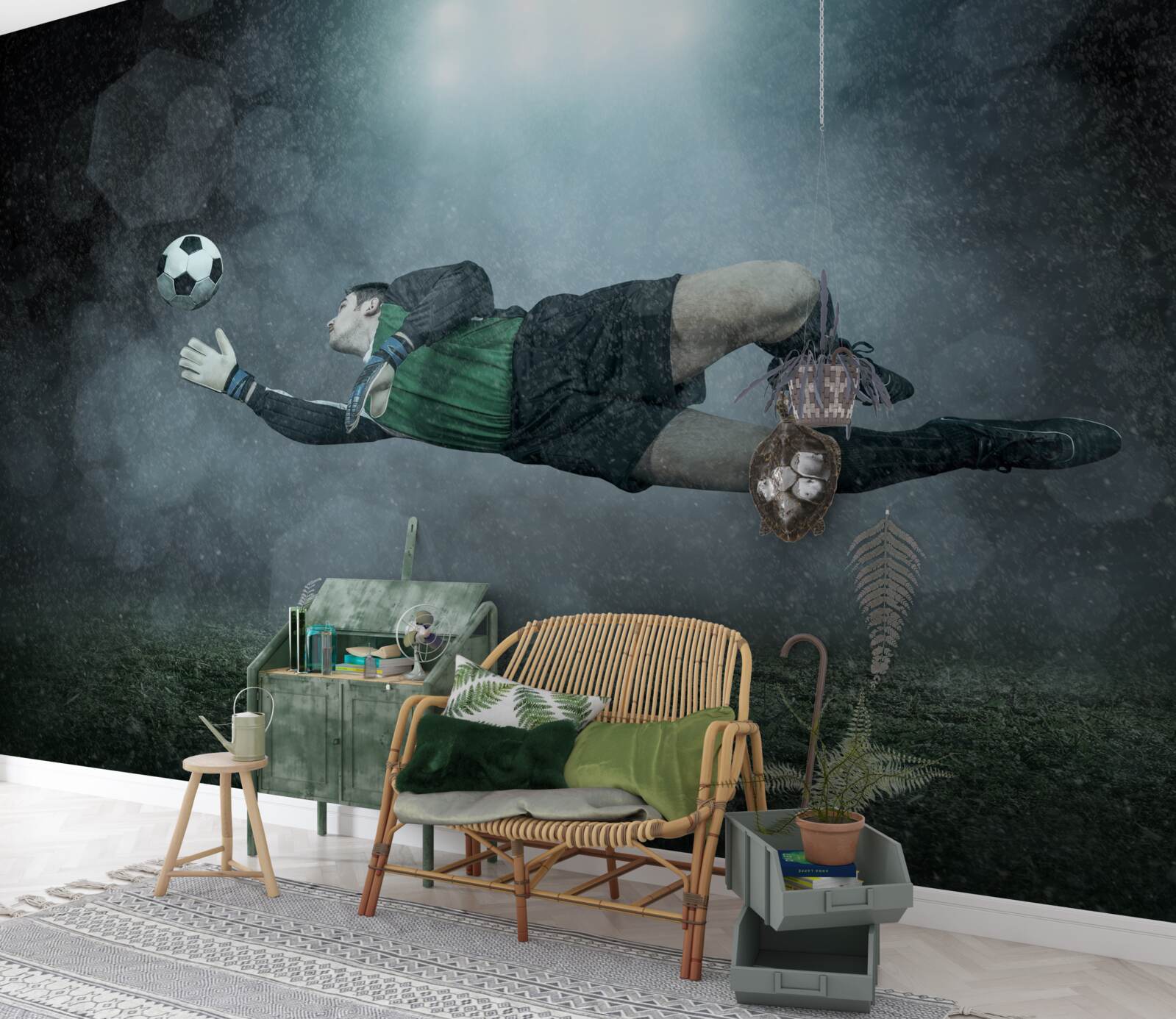 Fotobehang keeper onderschept bal tijdens vlucht