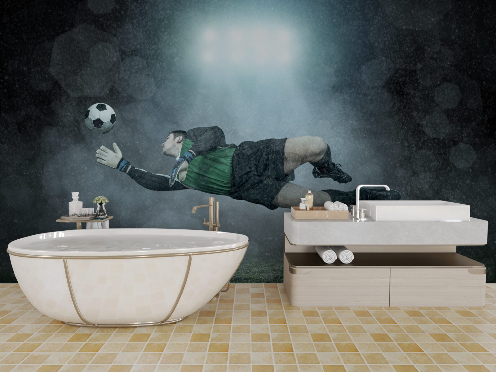 Fotobehang keeper onderschept bal tijdens vlucht