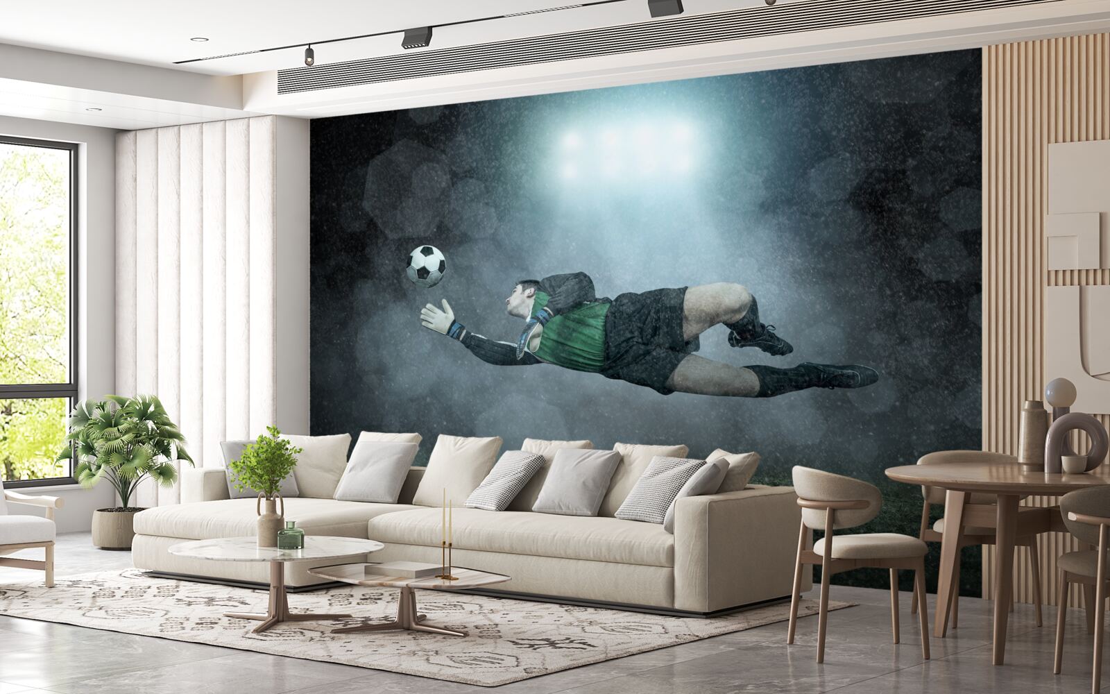 Fotobehang keeper onderschept bal tijdens vlucht