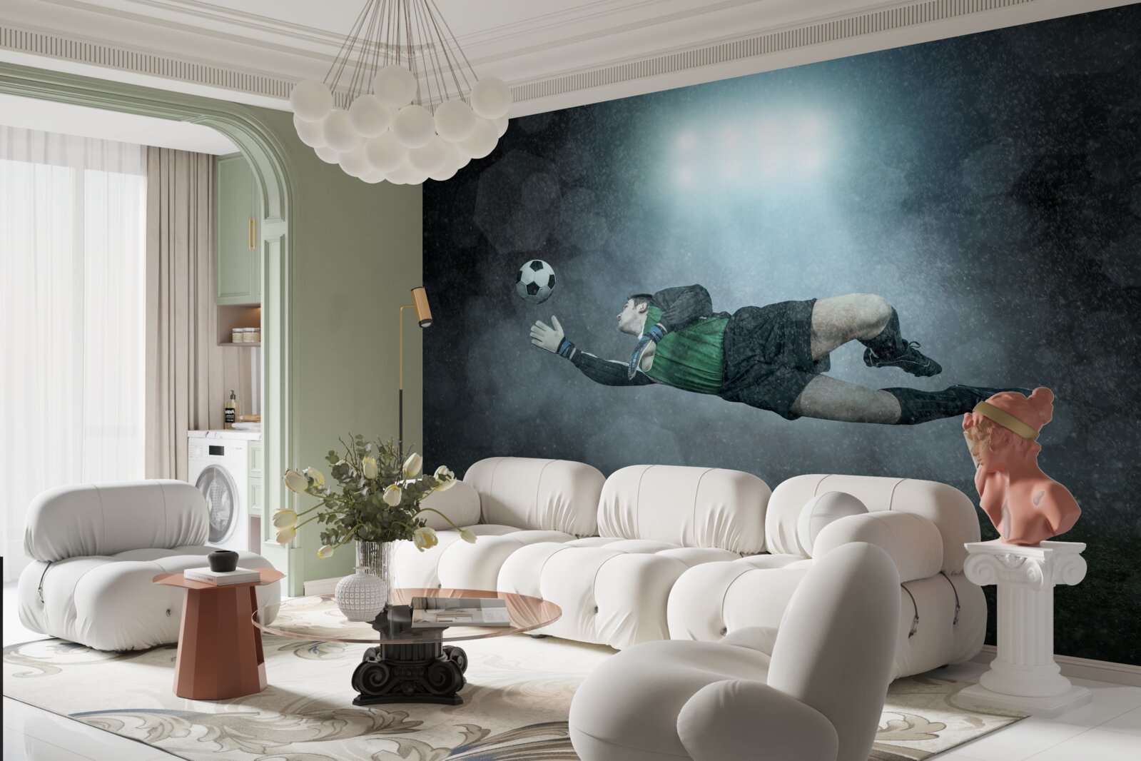 Fotobehang keeper onderschept bal tijdens vlucht