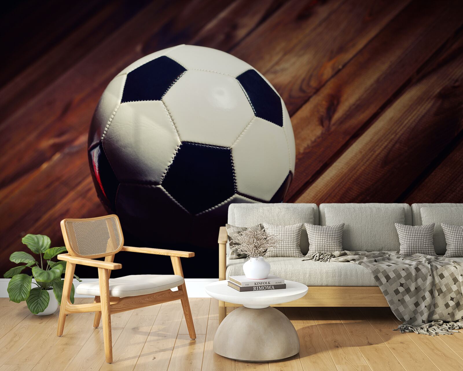 Fotobehang voetbal op een boomtak