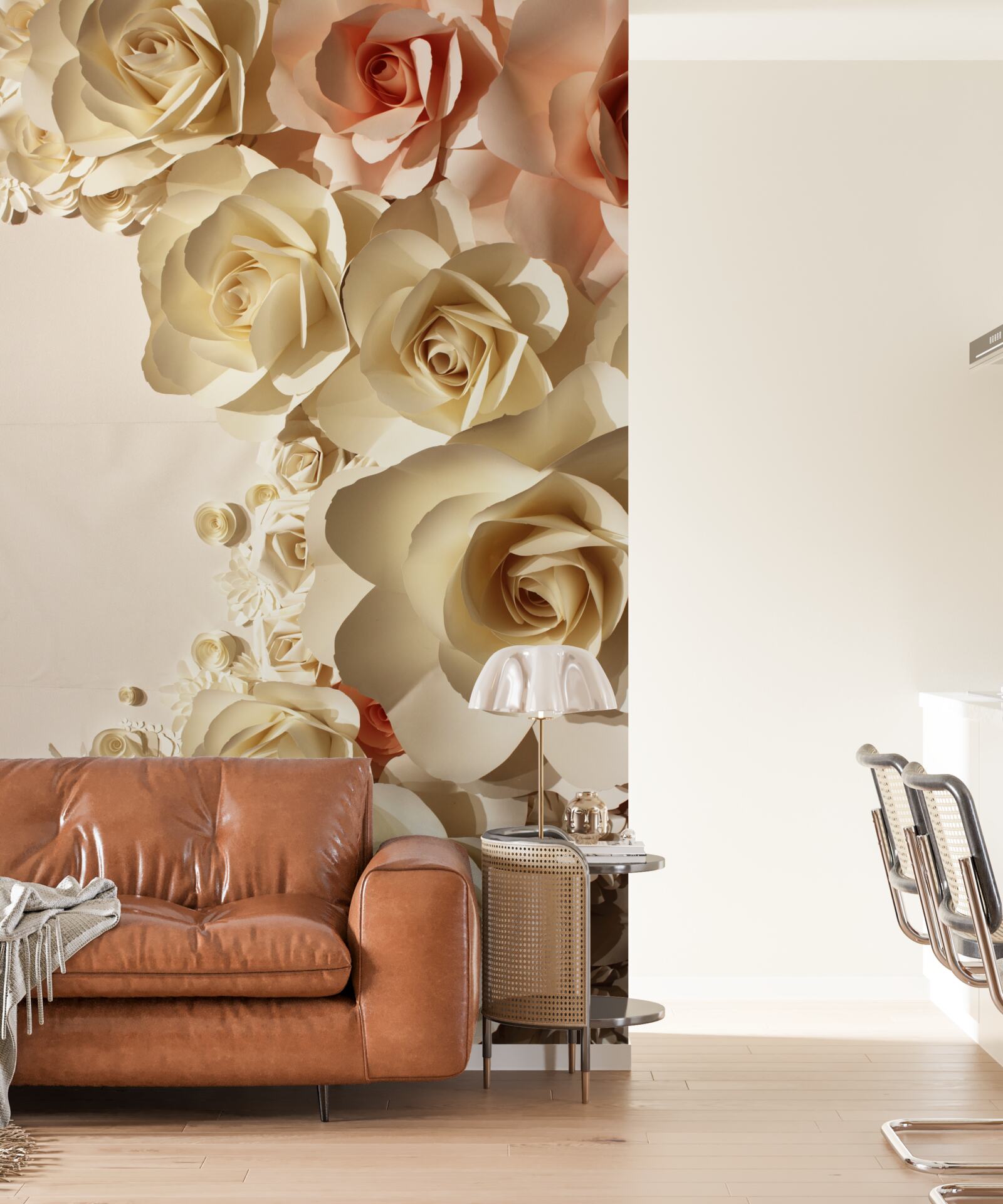 Fotobehang witte en roze gipsbloemen