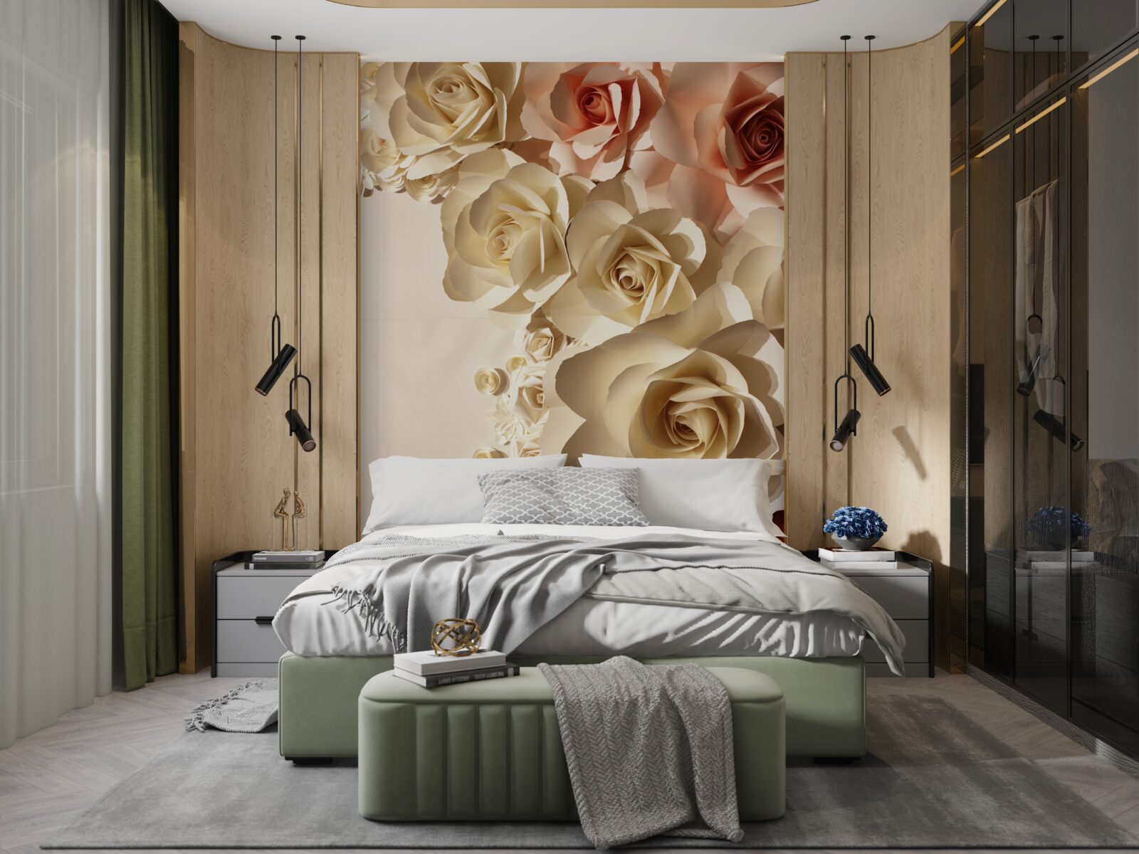 Fotobehang witte en roze gipsbloemen