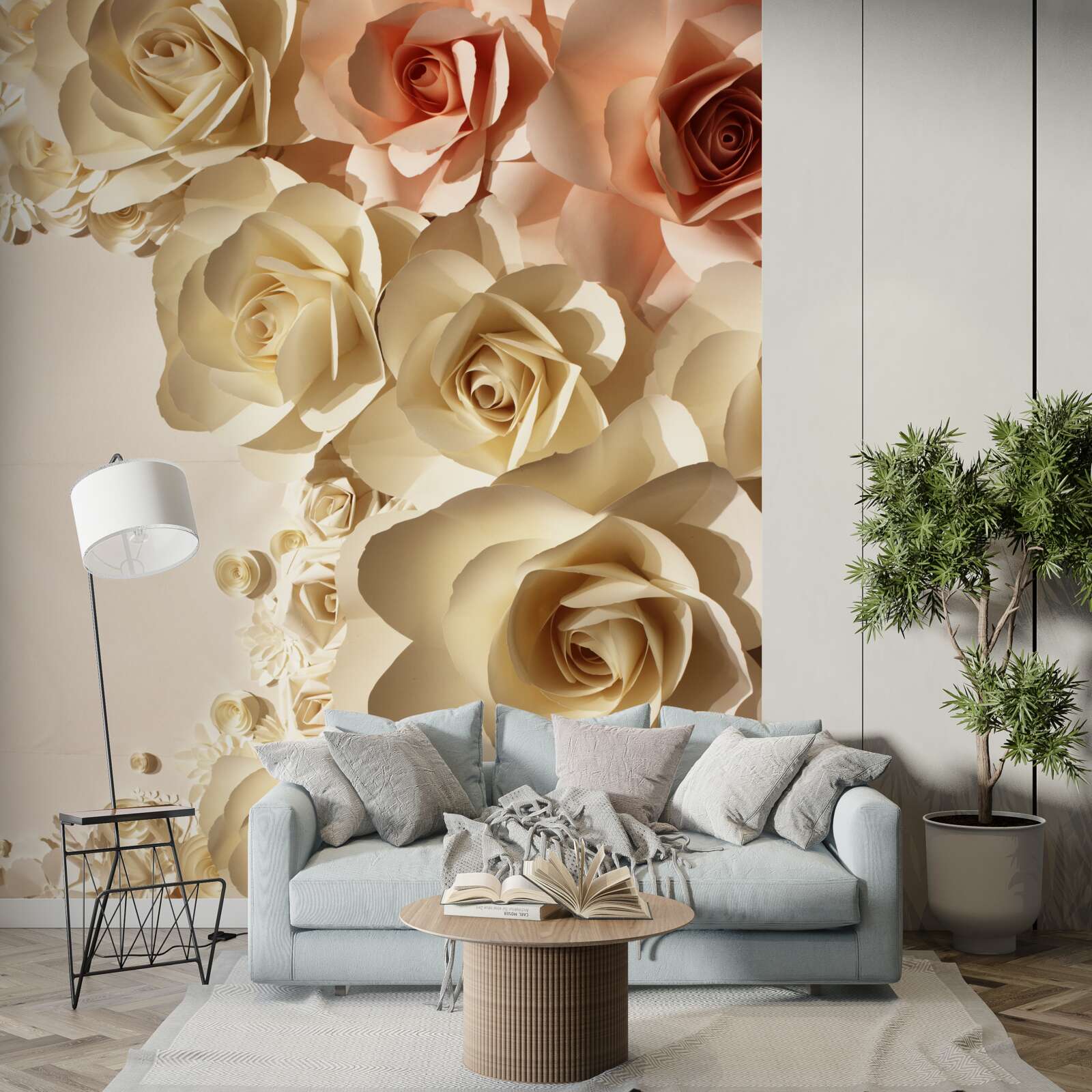 Fotobehang witte en roze gipsbloemen