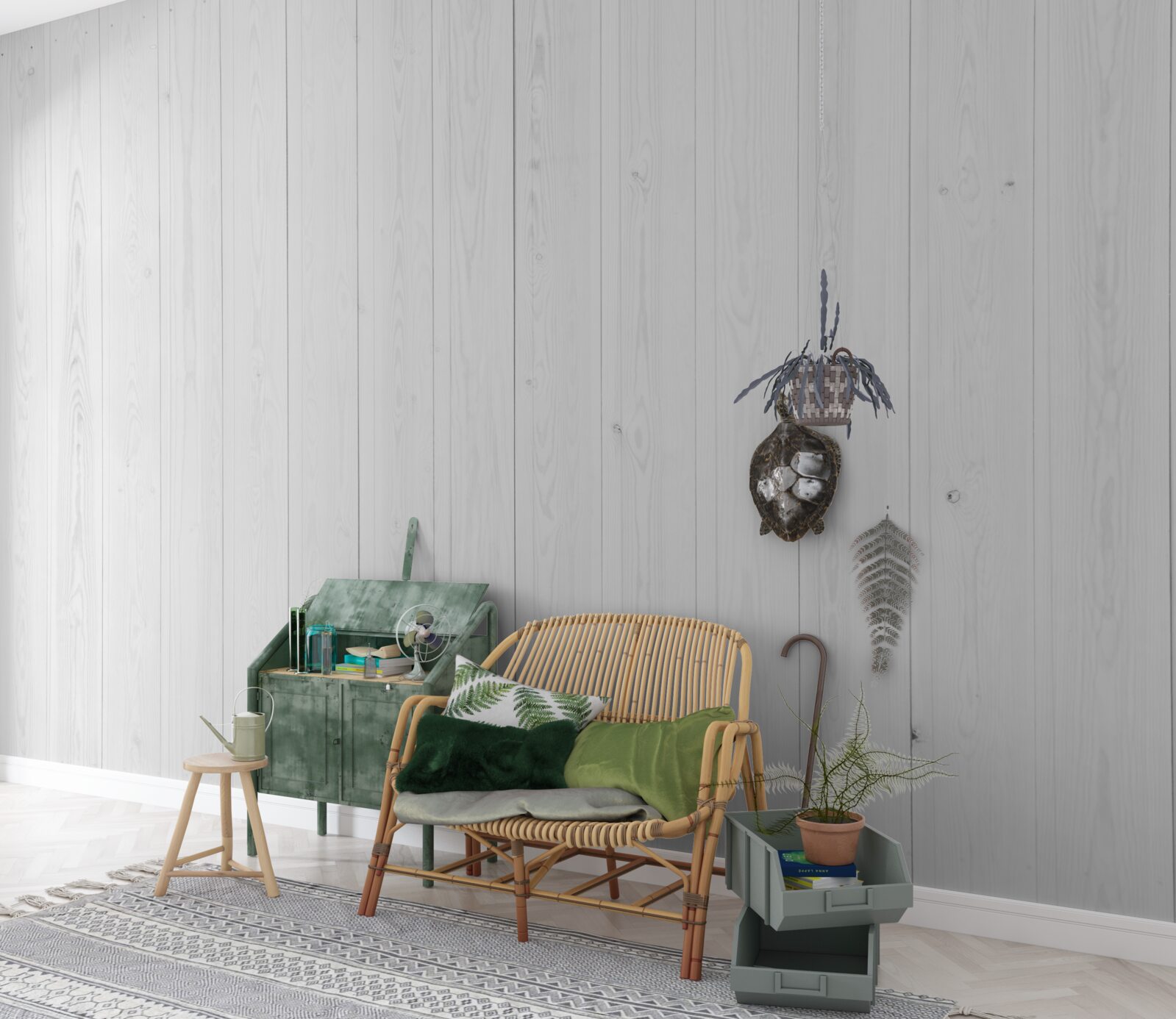 Fotobehang wit parket gelegd in verticale richting