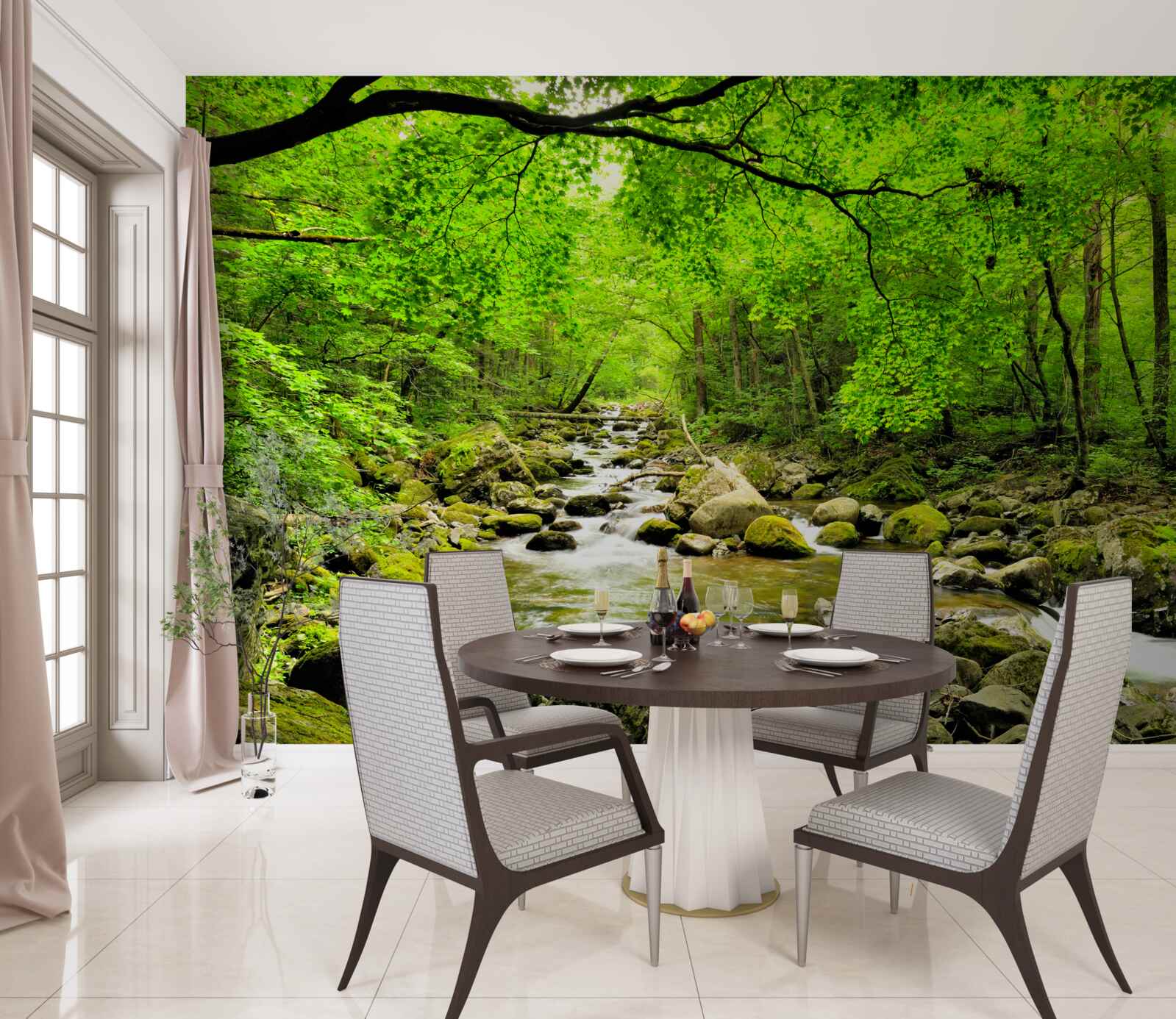 Fotobehang een rustig beekje door een bosschage