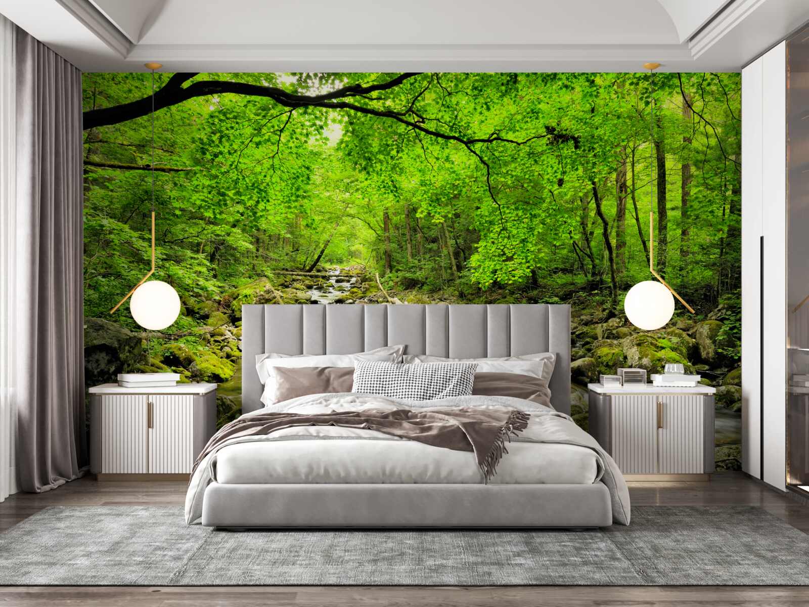 Fotobehang een rustig beekje door een bosschage