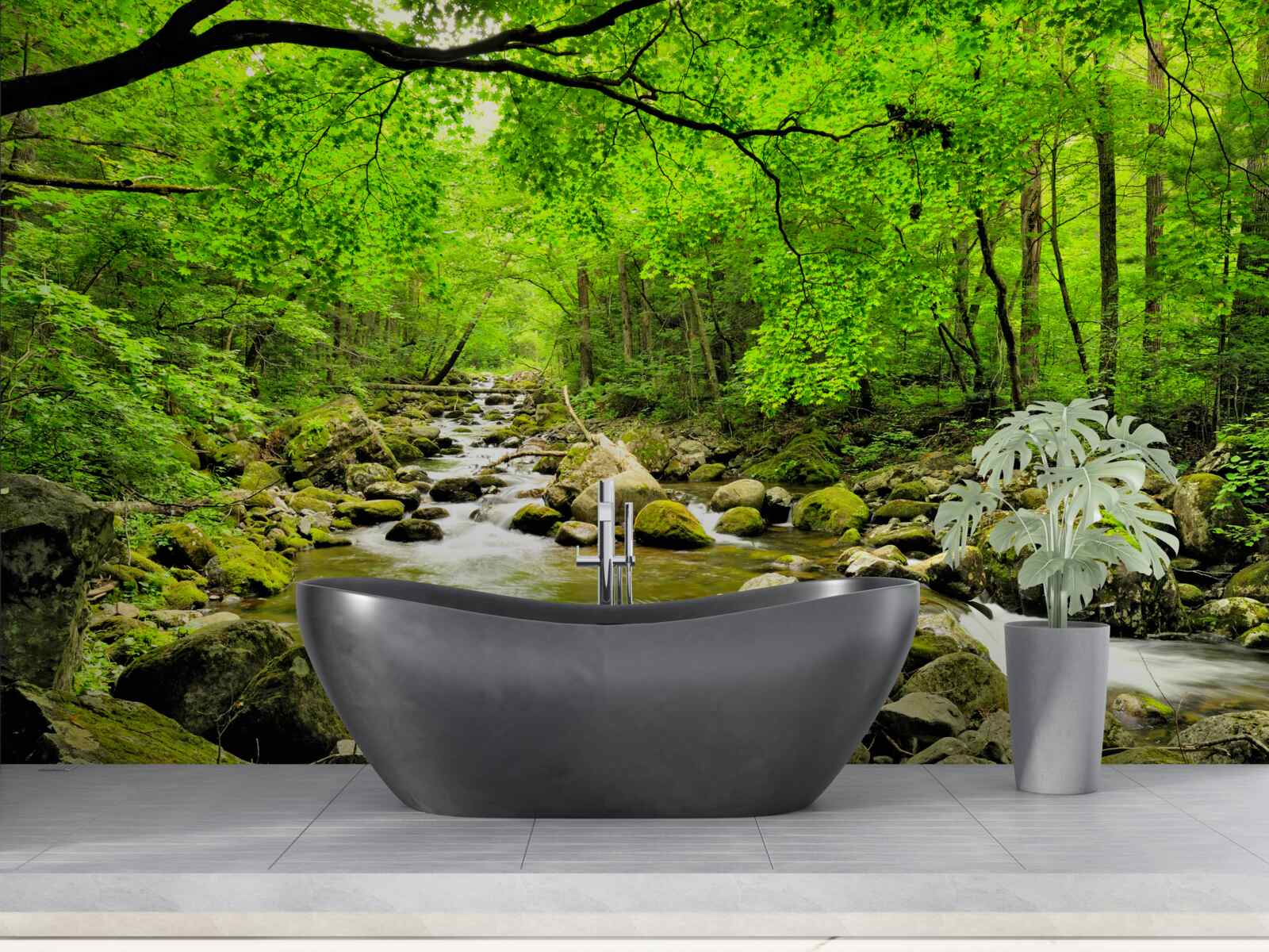 Fotobehang een rustig beekje door een bosschage