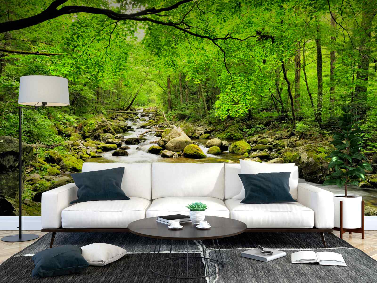 Fotobehang een rustig beekje door een bosschage