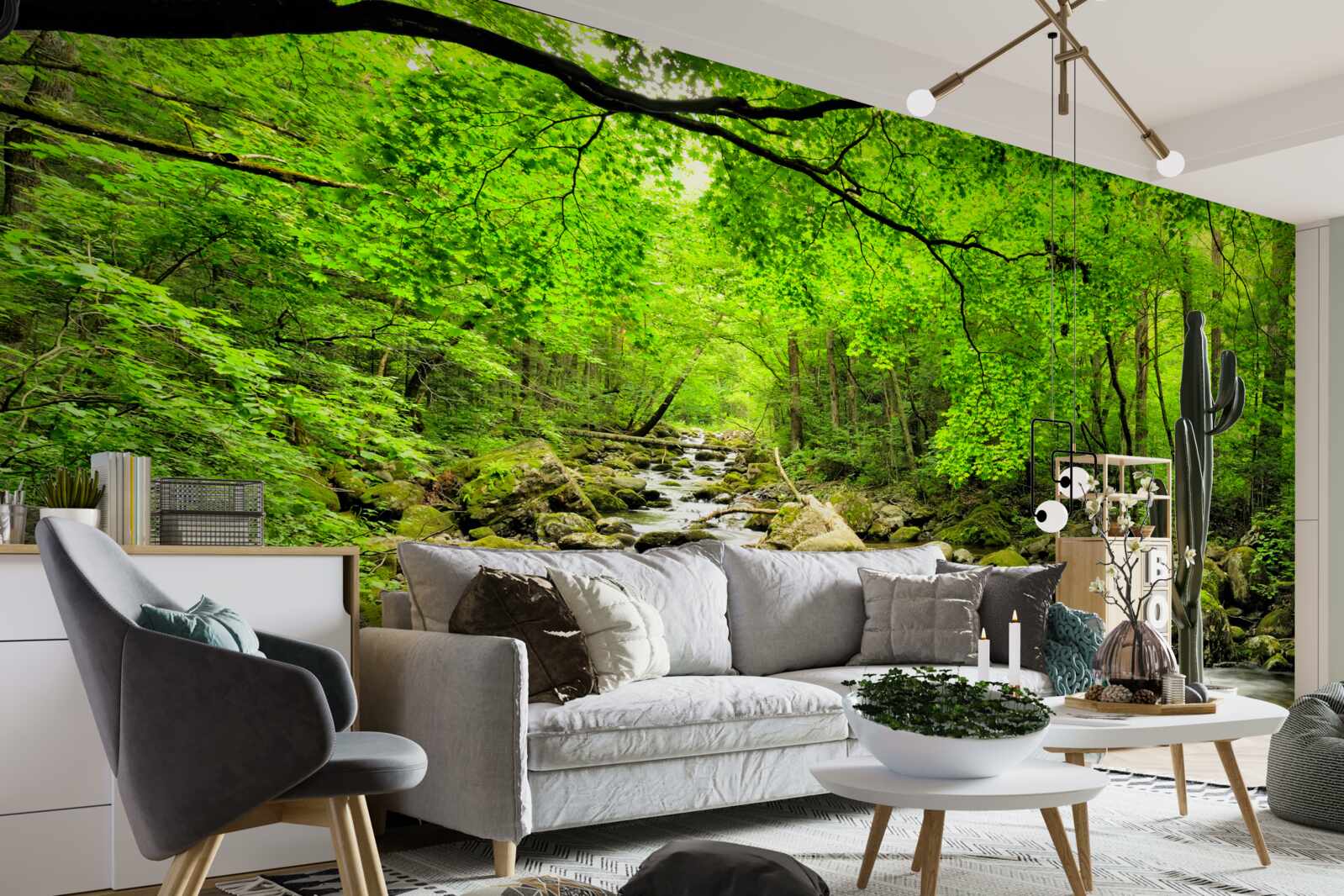 Fotobehang een rustig beekje door een bosschage