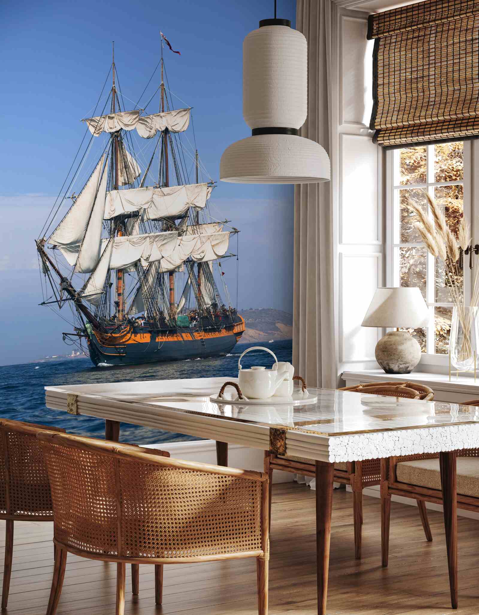 Fotobehang groot zeilschip wachtend op de wind