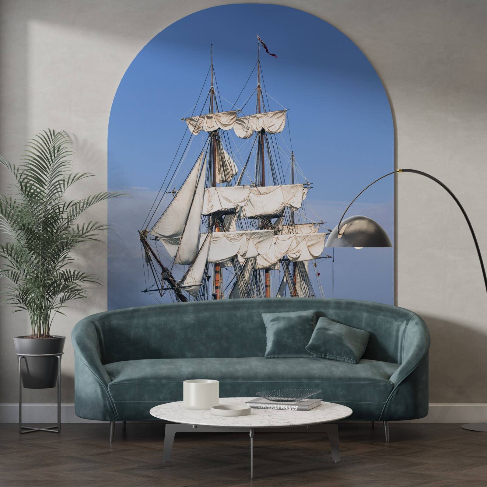 Fotobehang groot zeilschip wachtend op de wind