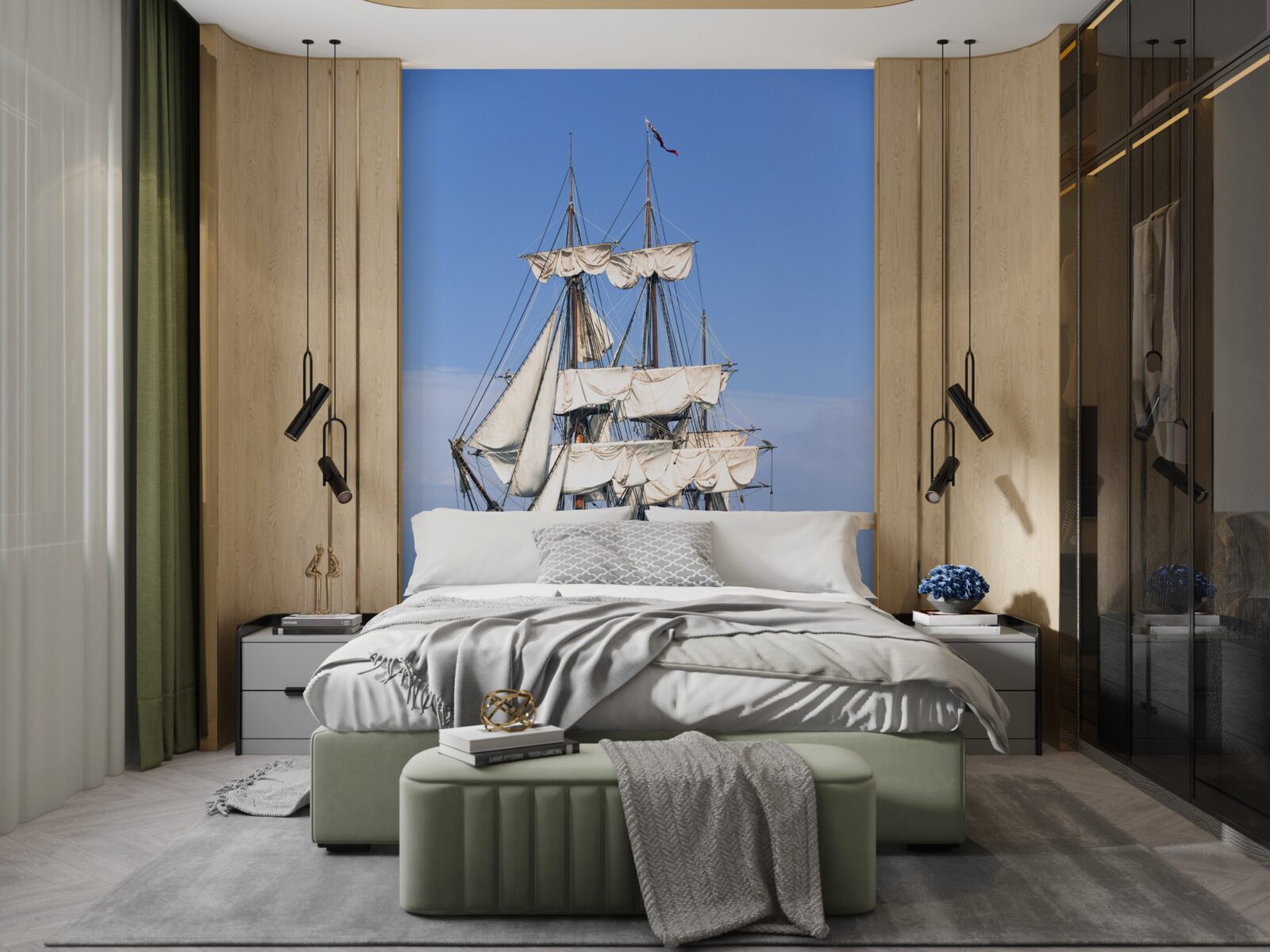 Fotobehang groot zeilschip wachtend op de wind