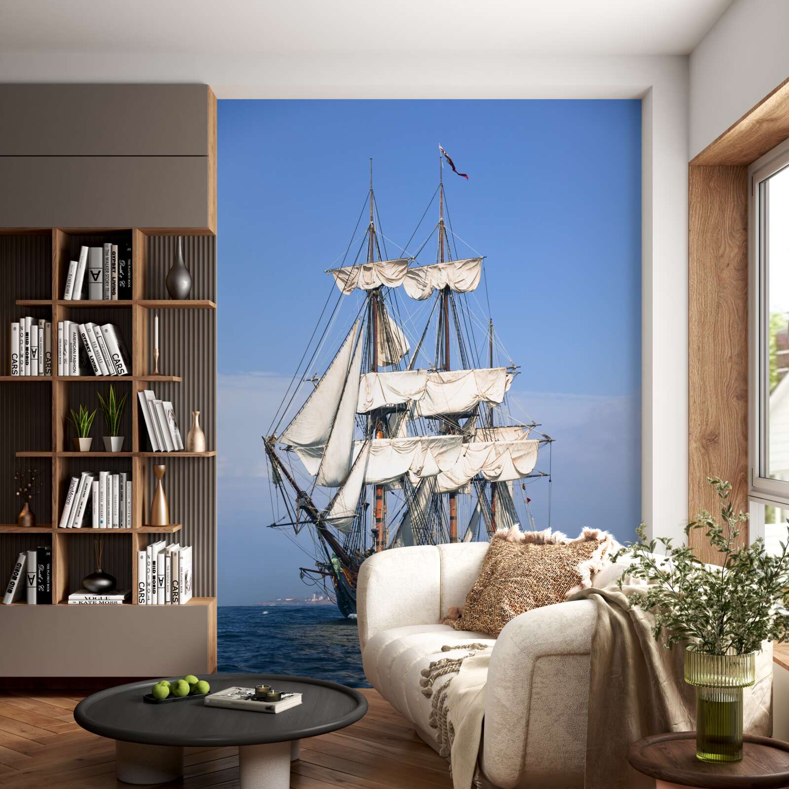 Fotobehang groot zeilschip wachtend op de wind