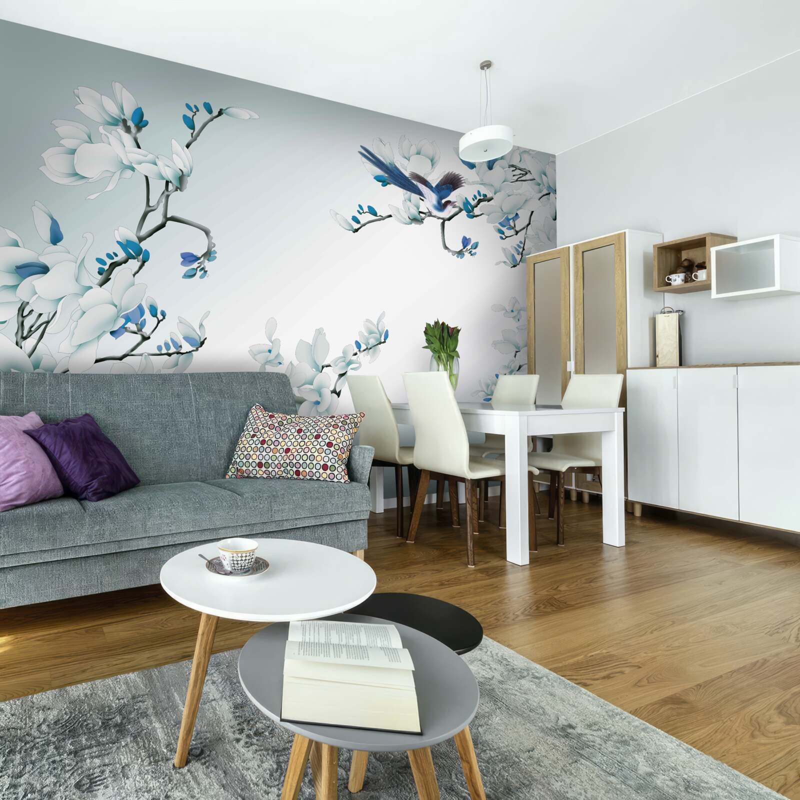 Fotobehang witte takken met scheuten