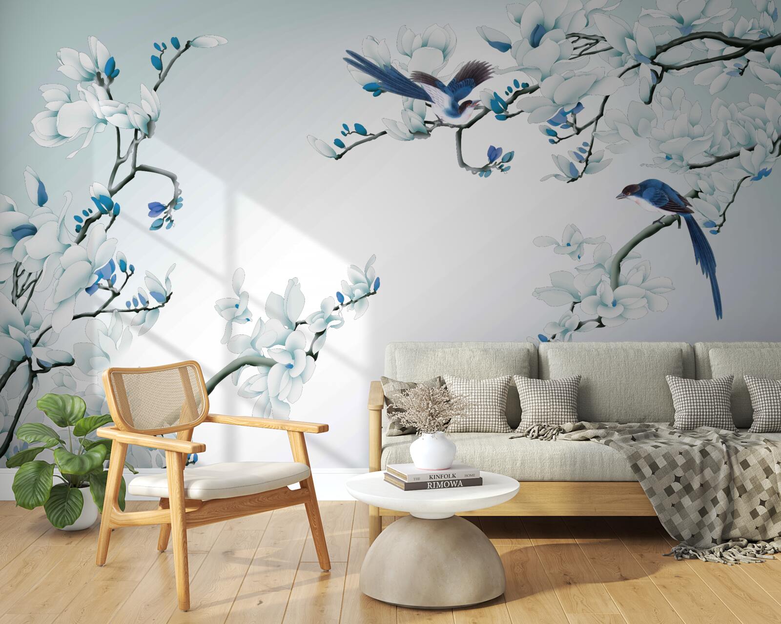 Fotobehang witte takken met scheuten