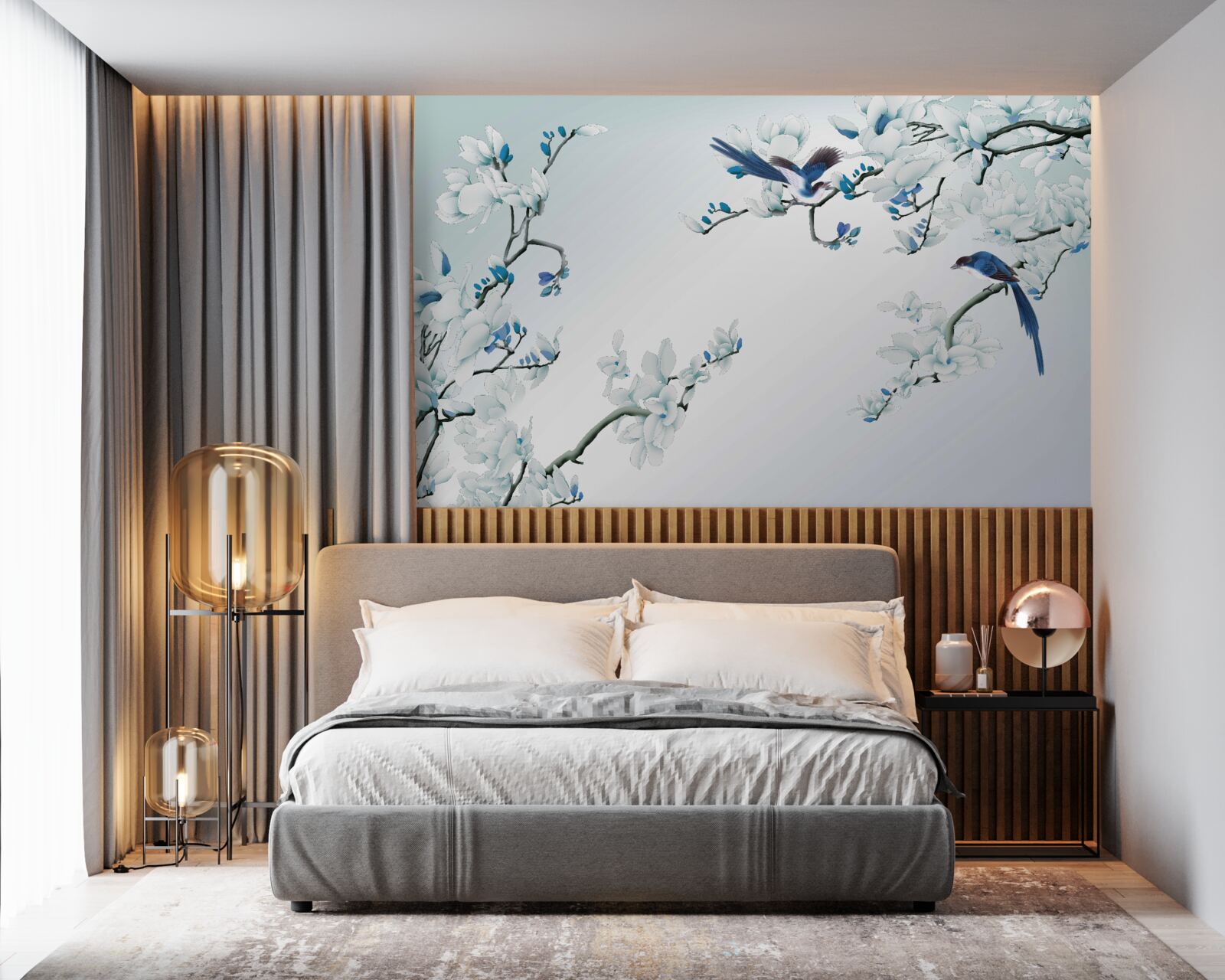 Fotobehang witte takken met scheuten