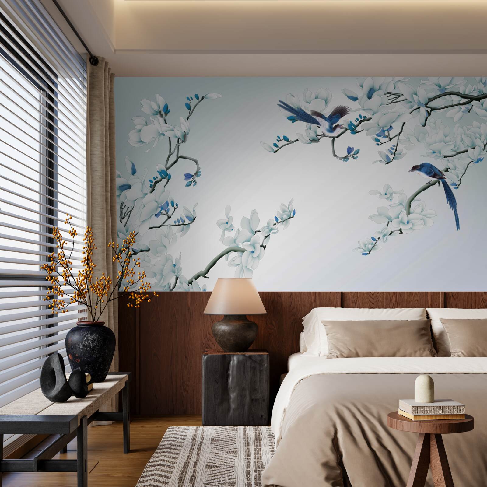 Fotobehang witte takken met scheuten