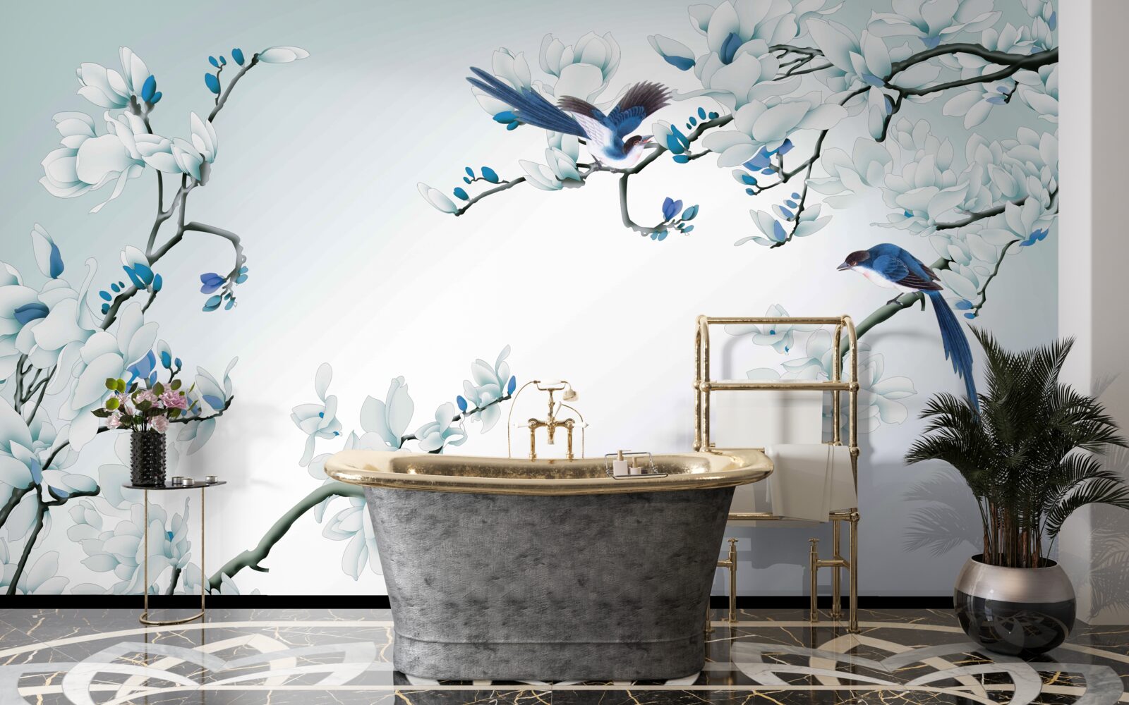 Fotobehang witte takken met scheuten