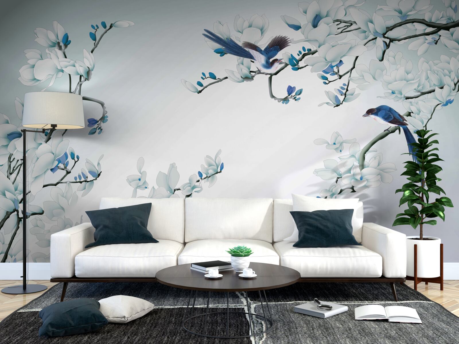 Fotobehang witte takken met scheuten