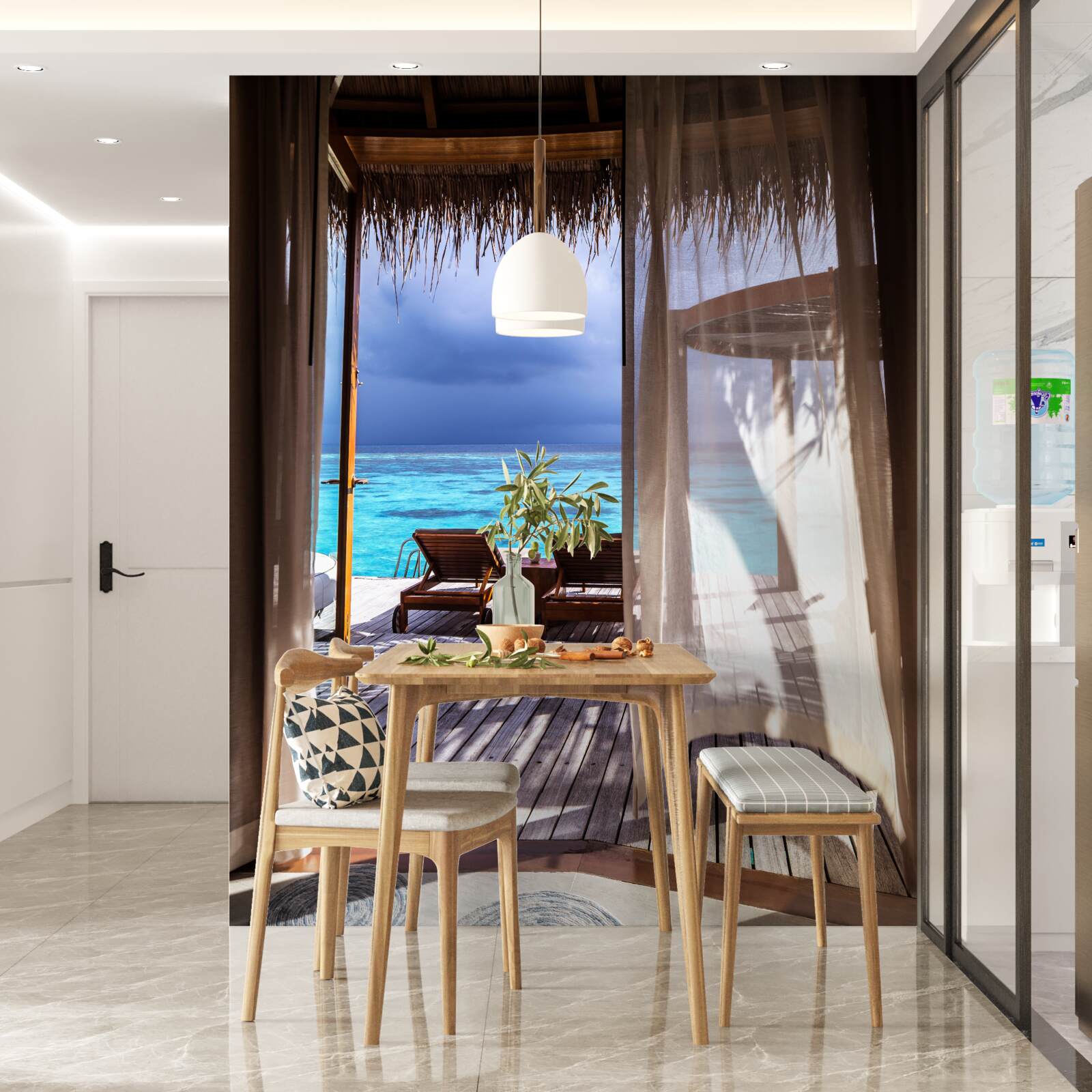 Fotobehang balkon met uitzicht op de oceaan