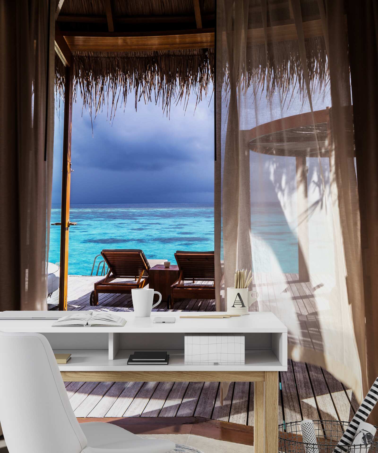 Fotobehang balkon met uitzicht op de oceaan