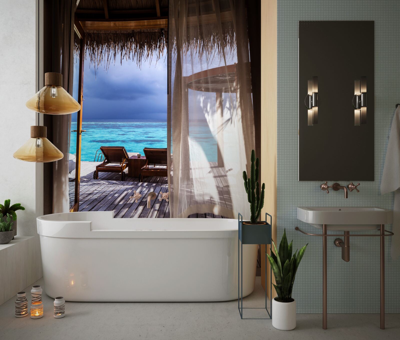 Fotobehang balkon met uitzicht op de oceaan