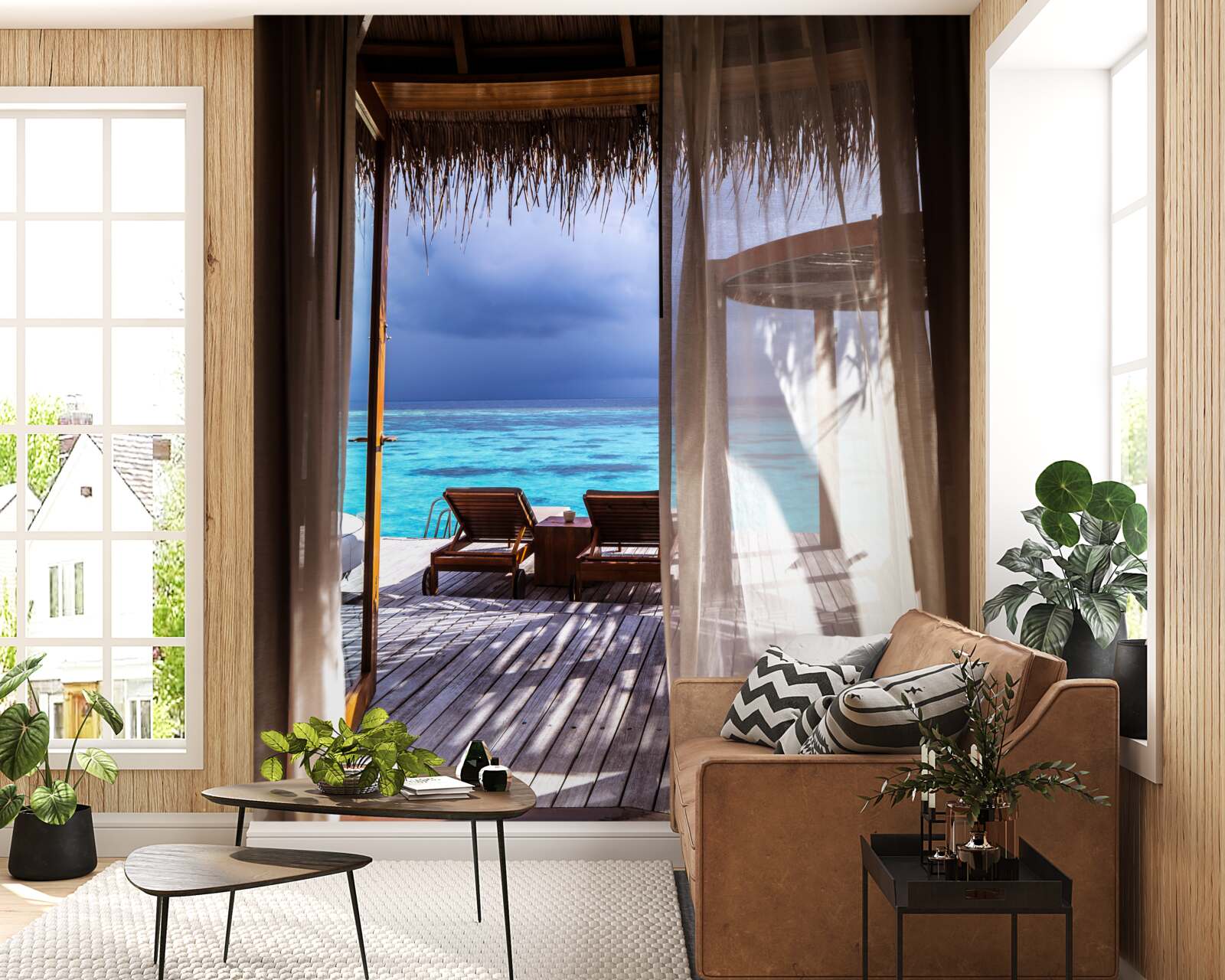 Fotobehang balkon met uitzicht op de oceaan