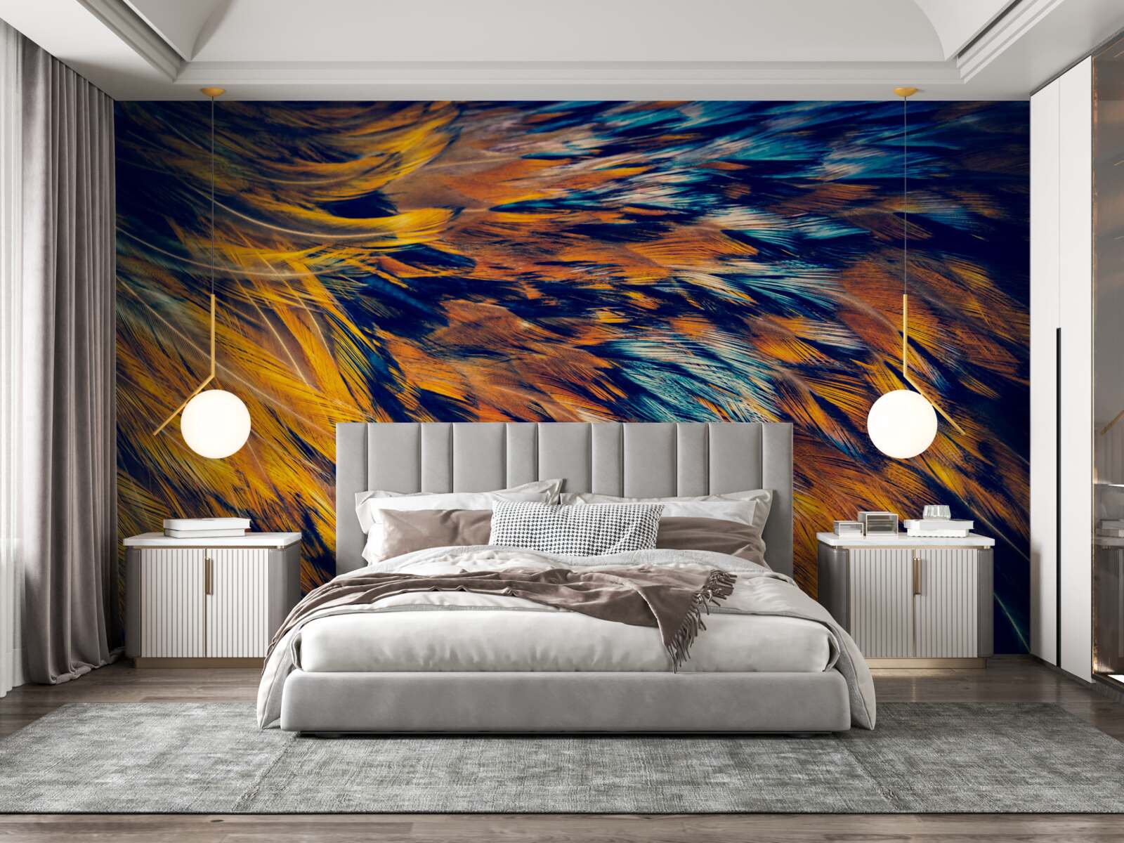 Fotobehang gouden tarwehalmen in de stralen van de ondergaande zon