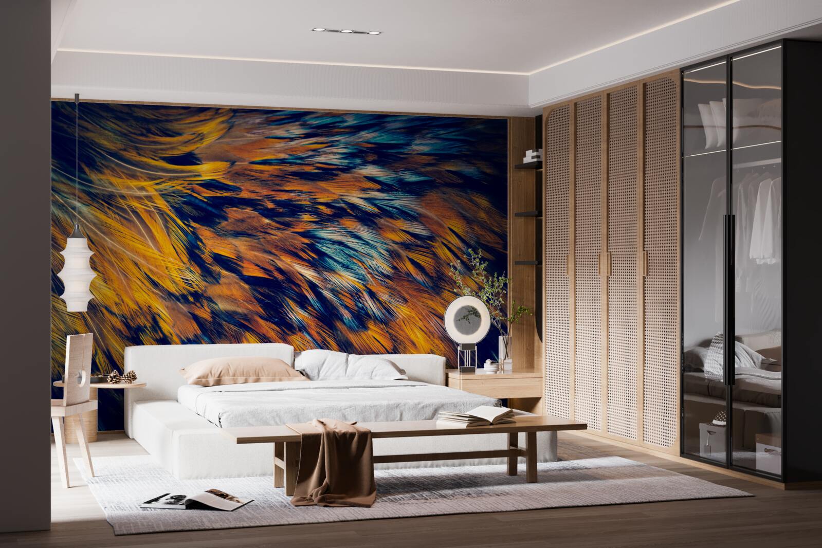 Fotobehang gouden tarwehalmen in de stralen van de ondergaande zon