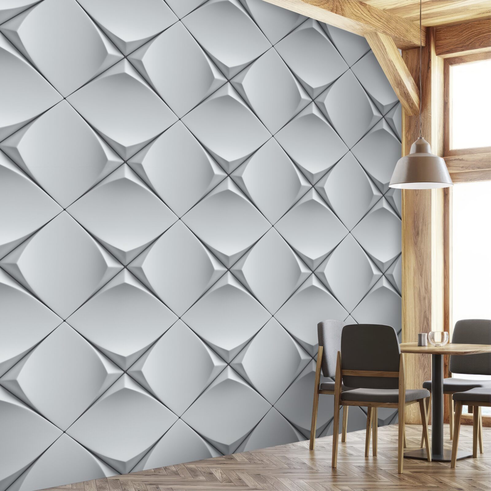 Fotobehang achtergrond bestaande uit witte figuren in abstractie