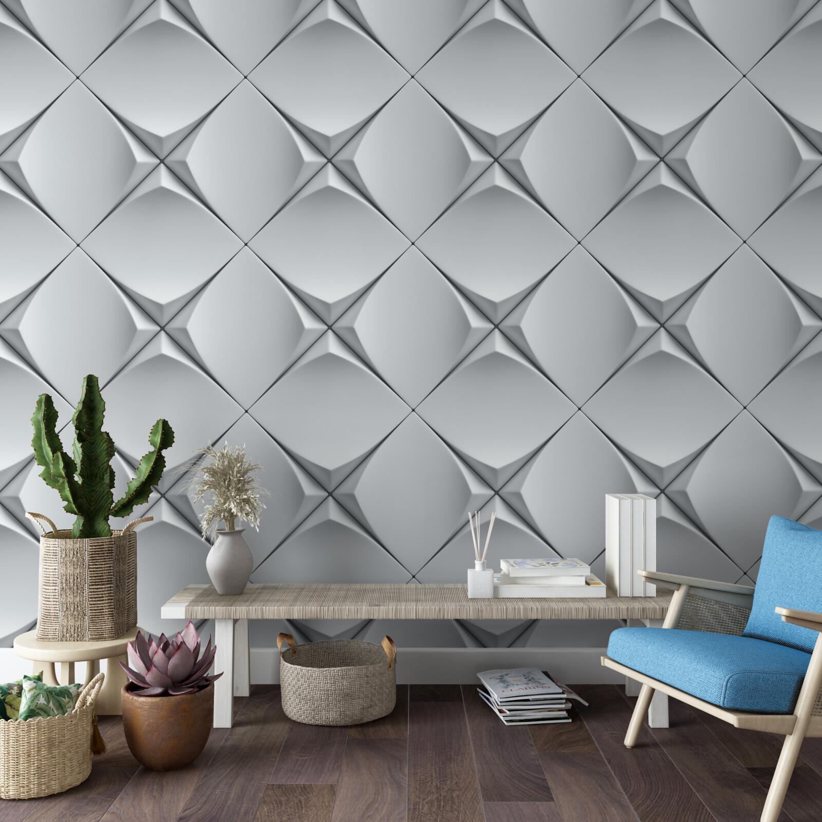 Fotobehang achtergrond bestaande uit witte figuren in abstractie