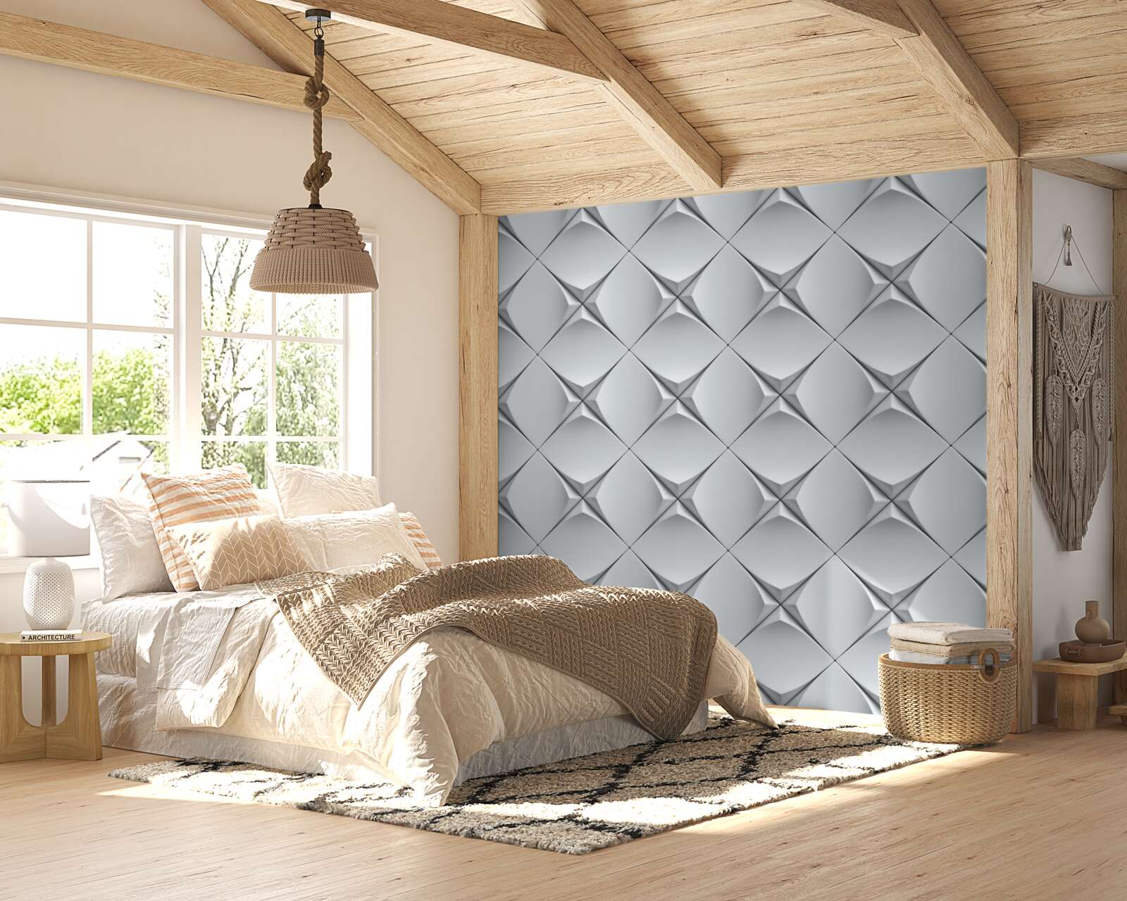 Fotobehang achtergrond bestaande uit witte figuren in abstractie