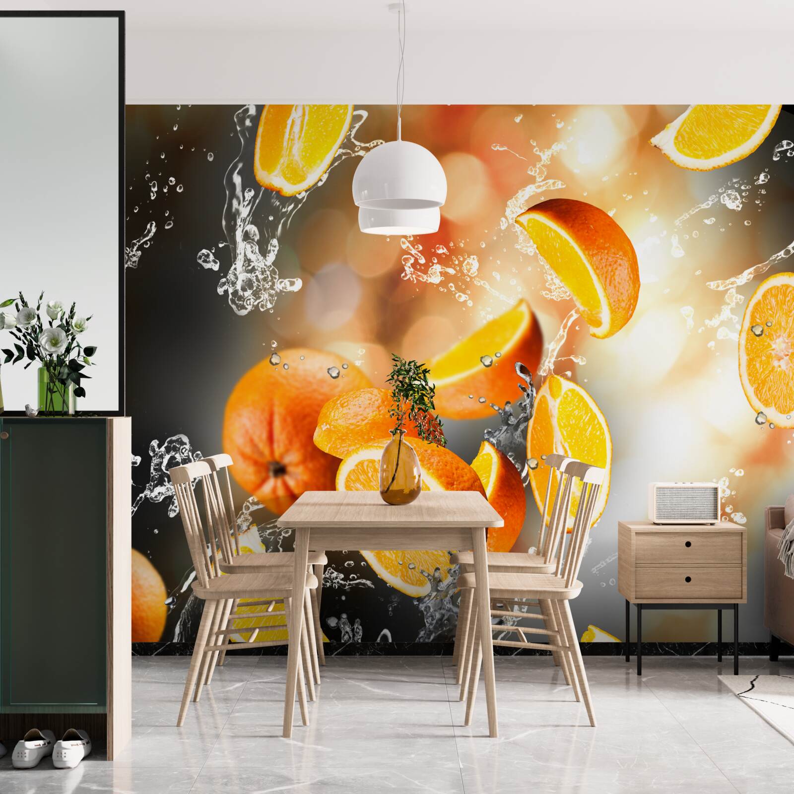 Fotobehang sinaasappelschijfjes met sappig vruchtvlees